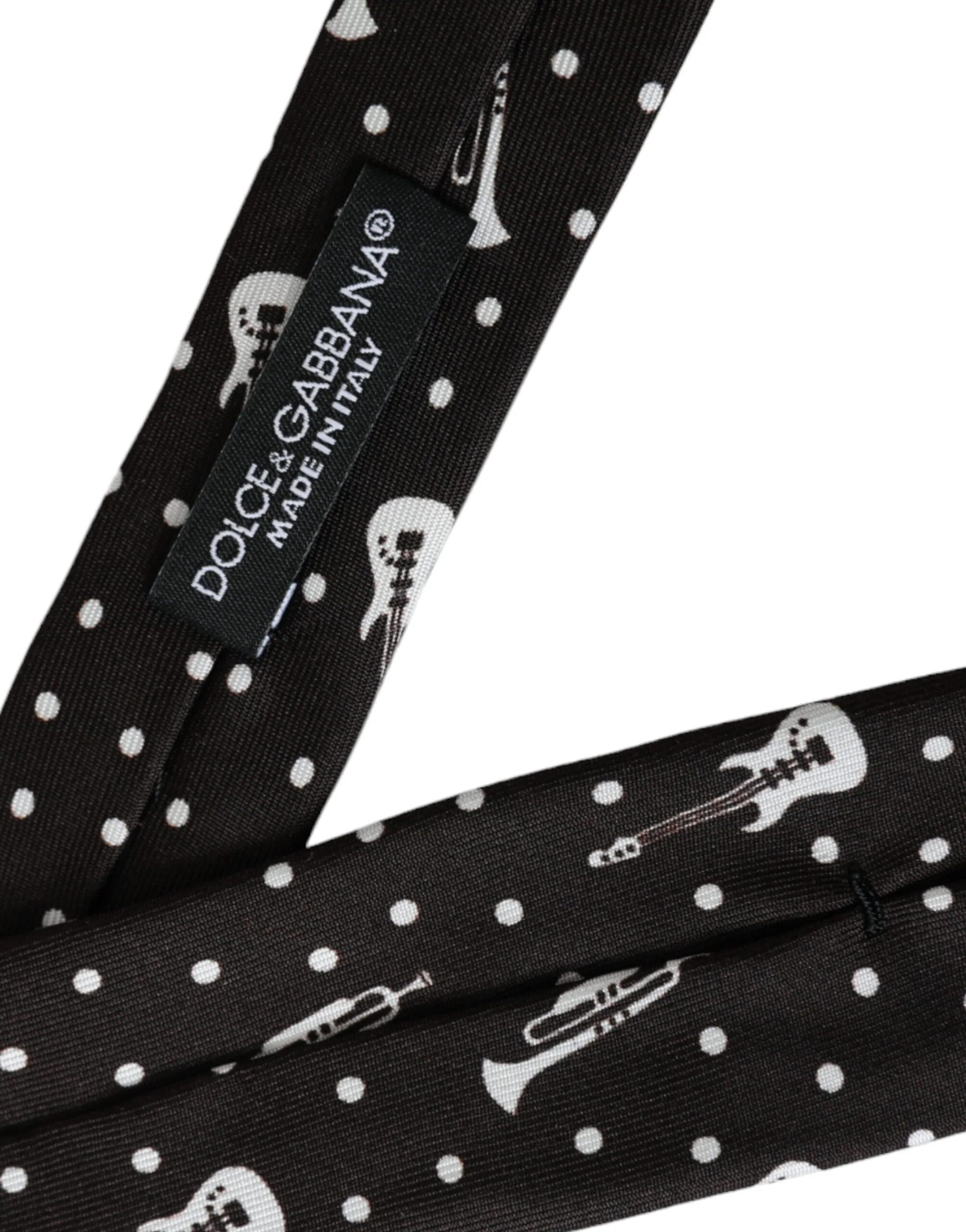 Black Guitar Print Silk Adjustable Tie - Image 3