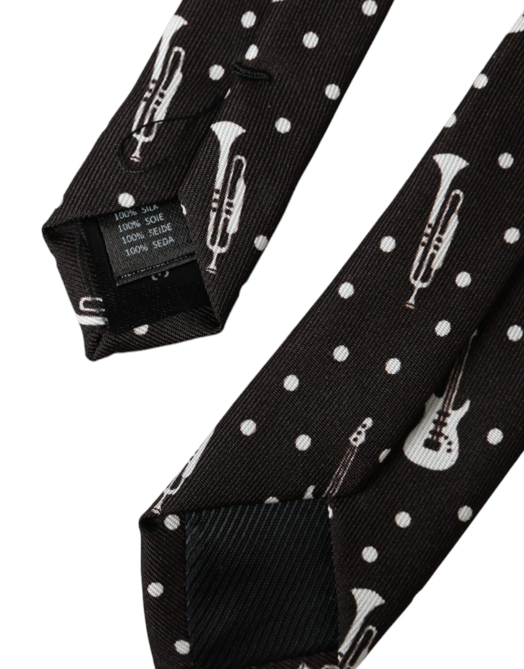 Black Guitar Print Silk Adjustable Tie - Image 4