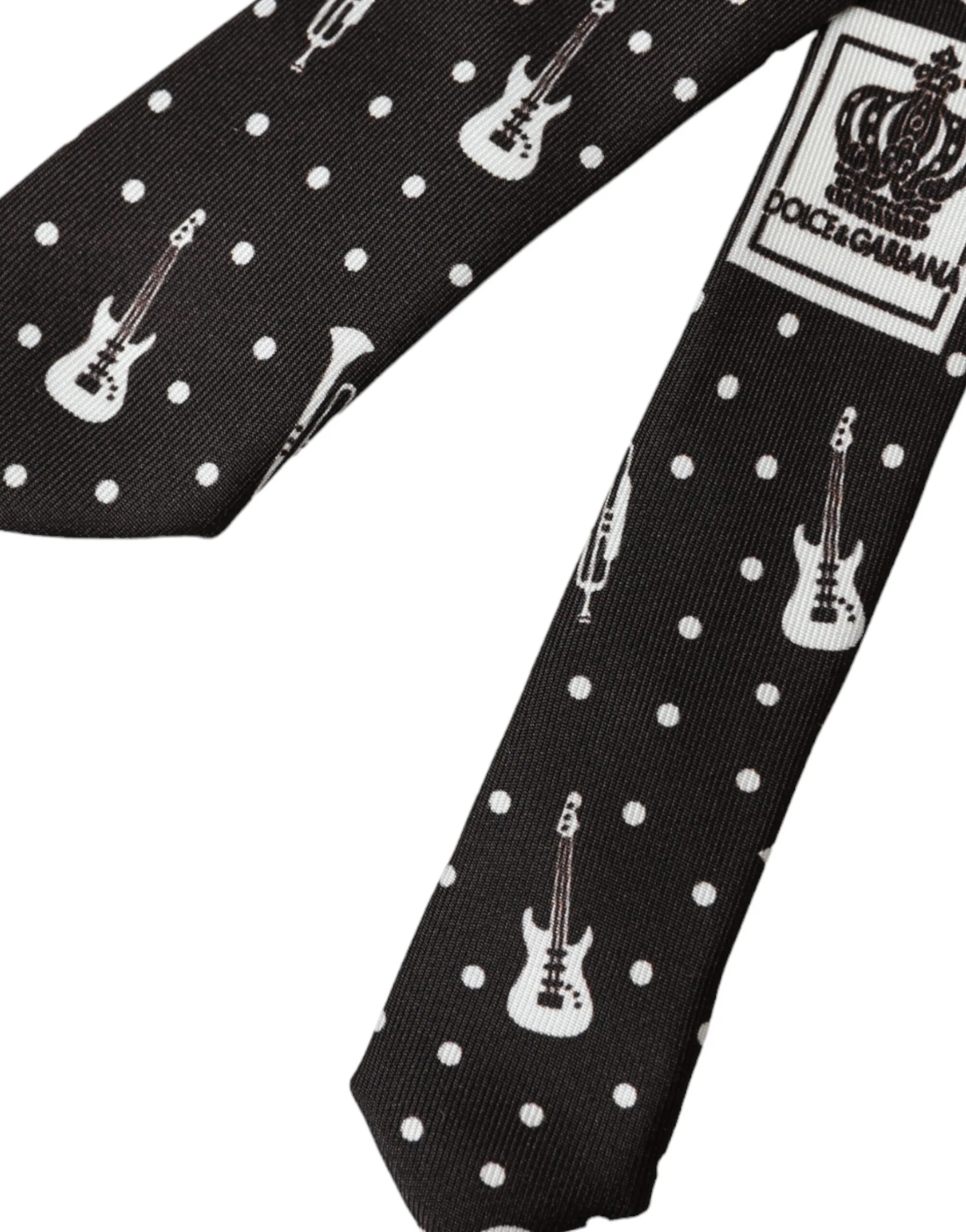 Black Guitar Print Silk Adjustable Tie - Image 5