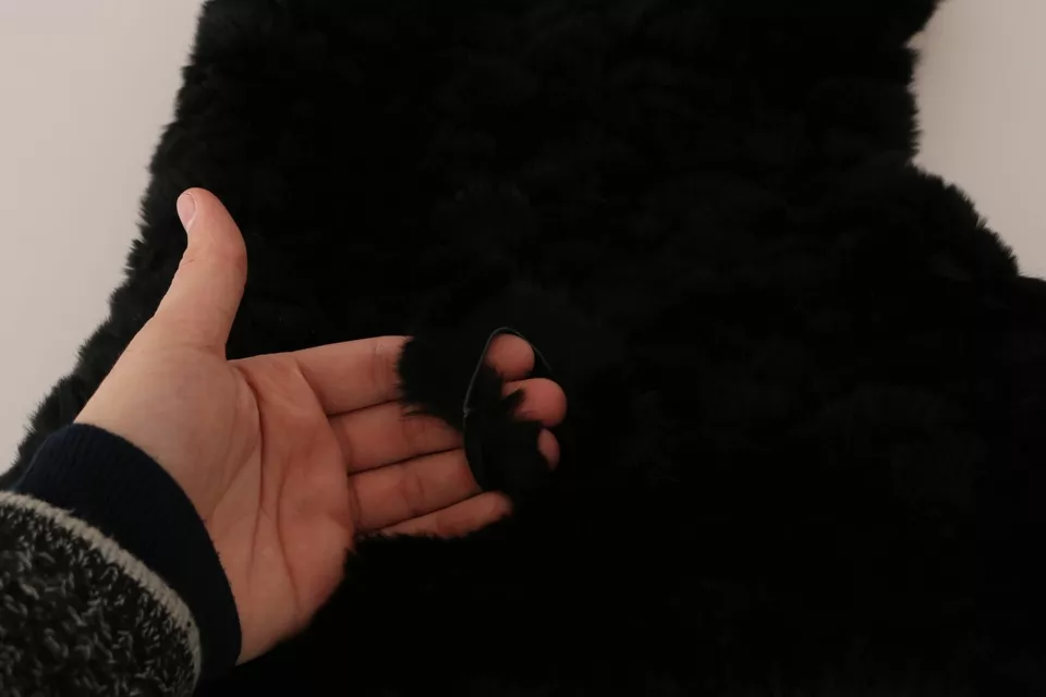 Black Silver Fox Fur Cashmere Hooded Scarf - Image 5
