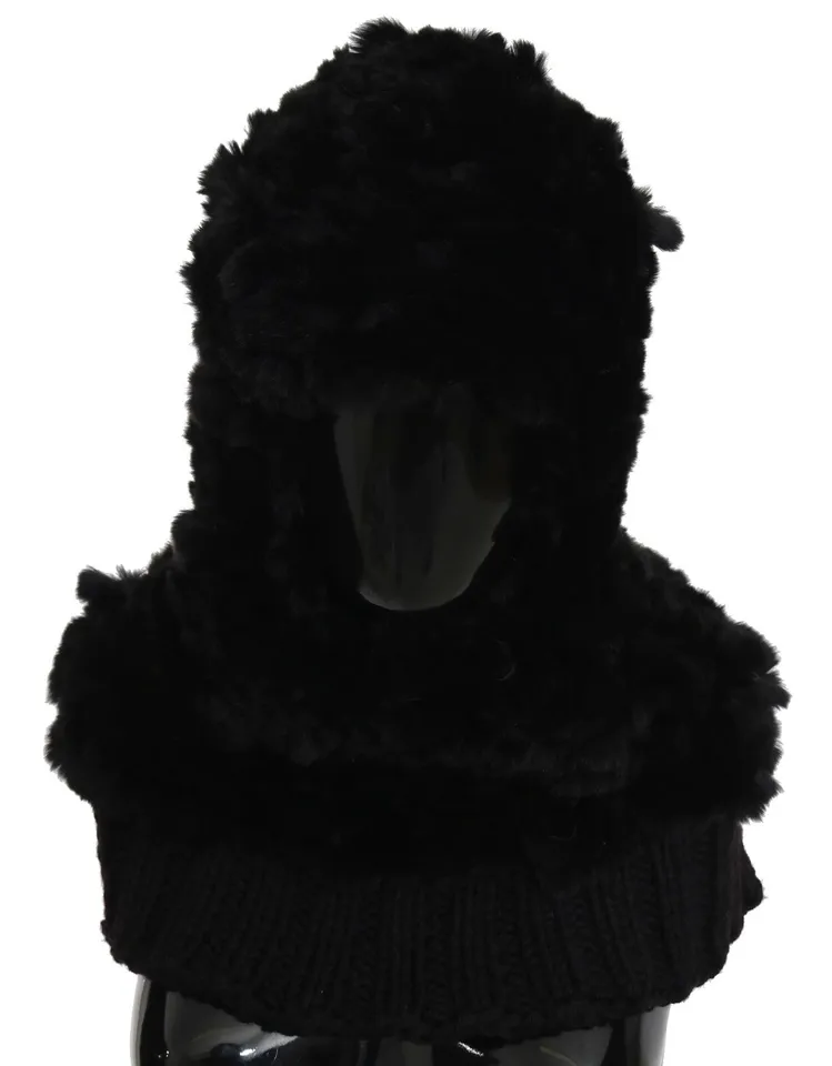 Black Silver Fox Fur Cashmere Hooded Scarf - Image 3