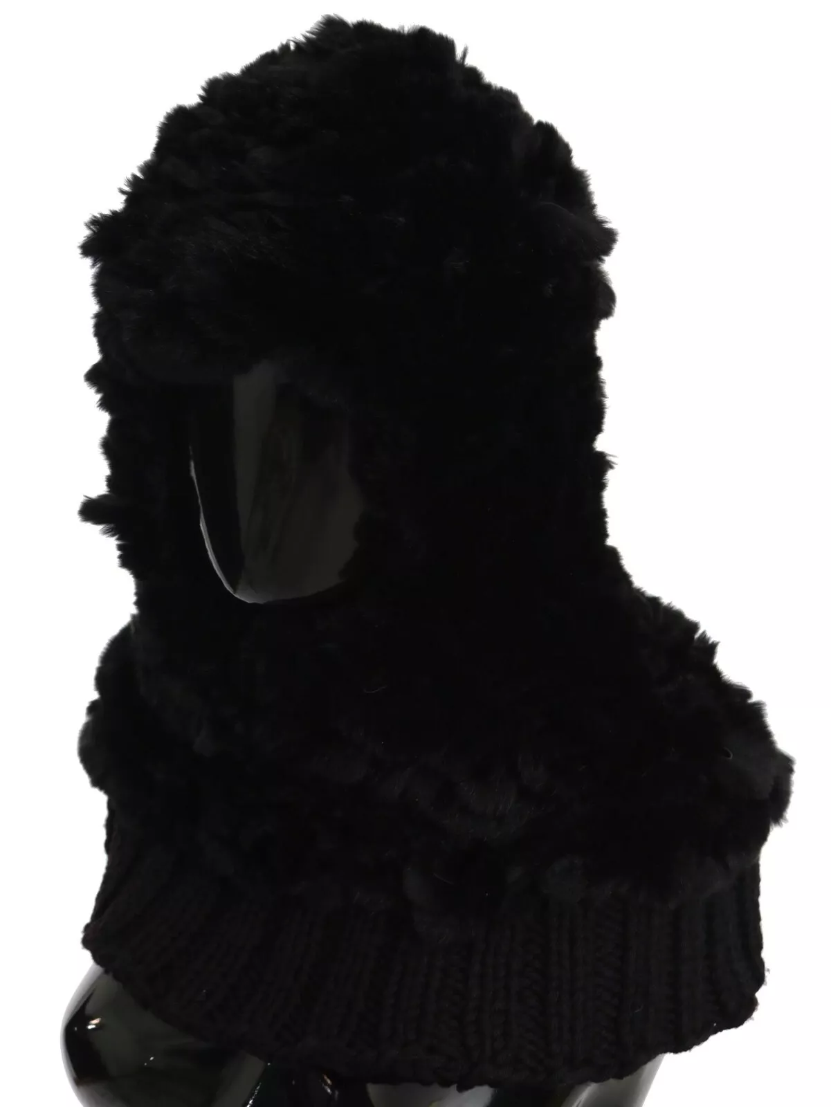 Black Silver Fox Fur Cashmere Hooded Scarf - Image 2