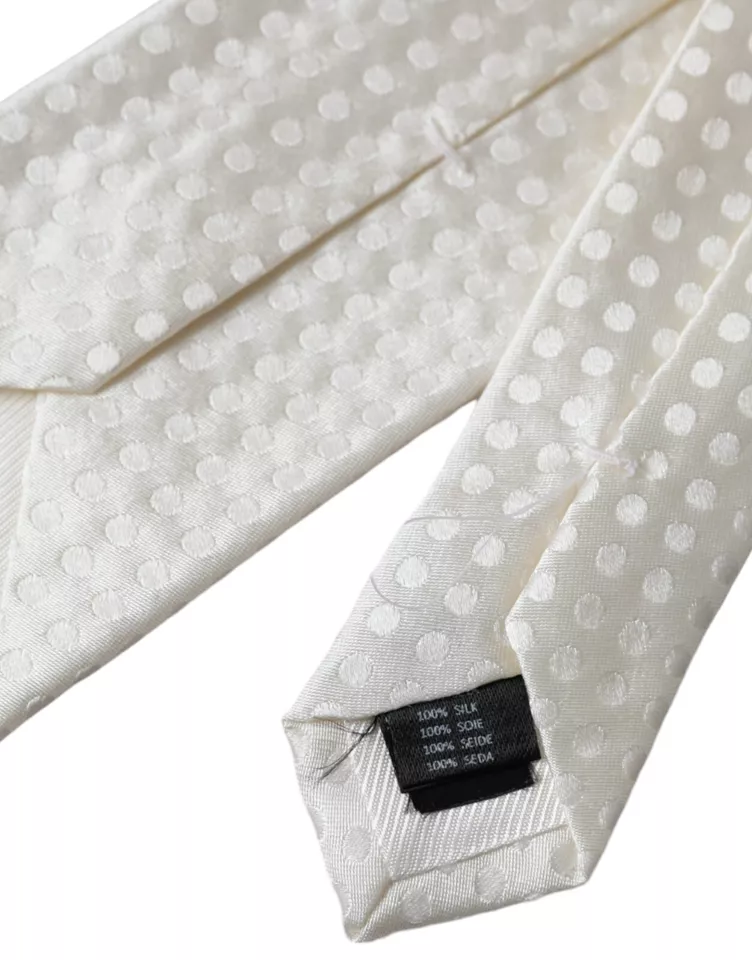 White Dotted Silk Classic Adjustable Men Tie - Image 2