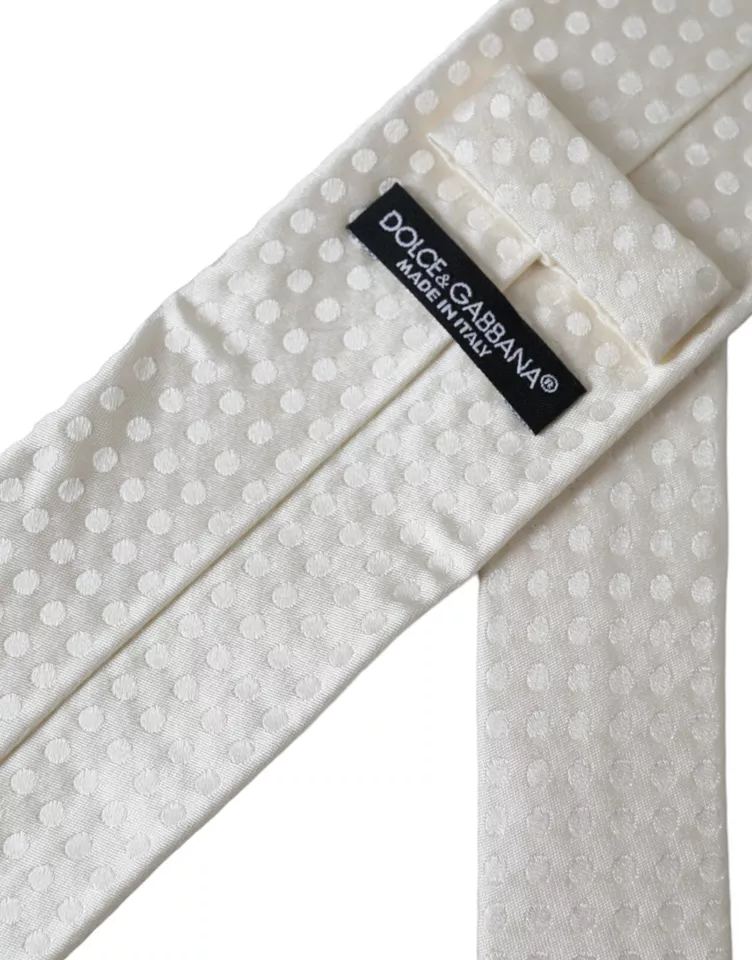 White Dotted Silk Classic Adjustable Men Tie - Image 3