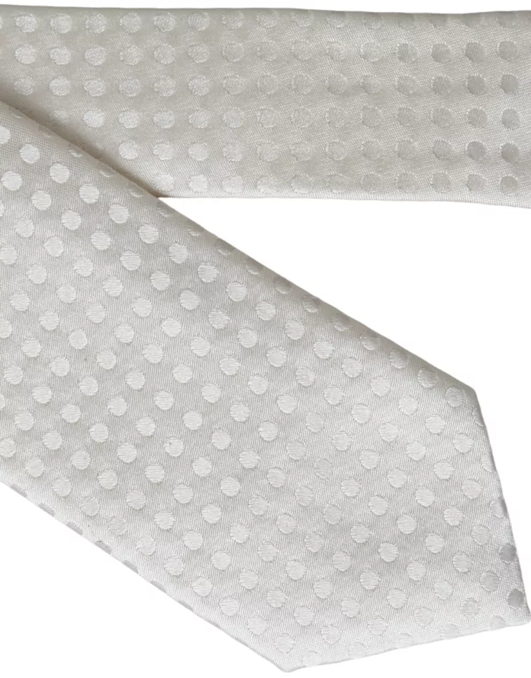 White Dotted Silk Classic Adjustable Men Tie - Image 5