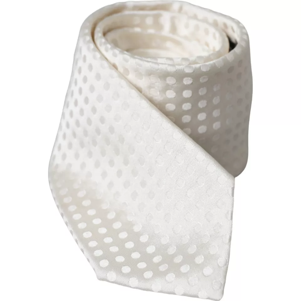 White Dotted Silk Classic Adjustable Men Tie - Image 6