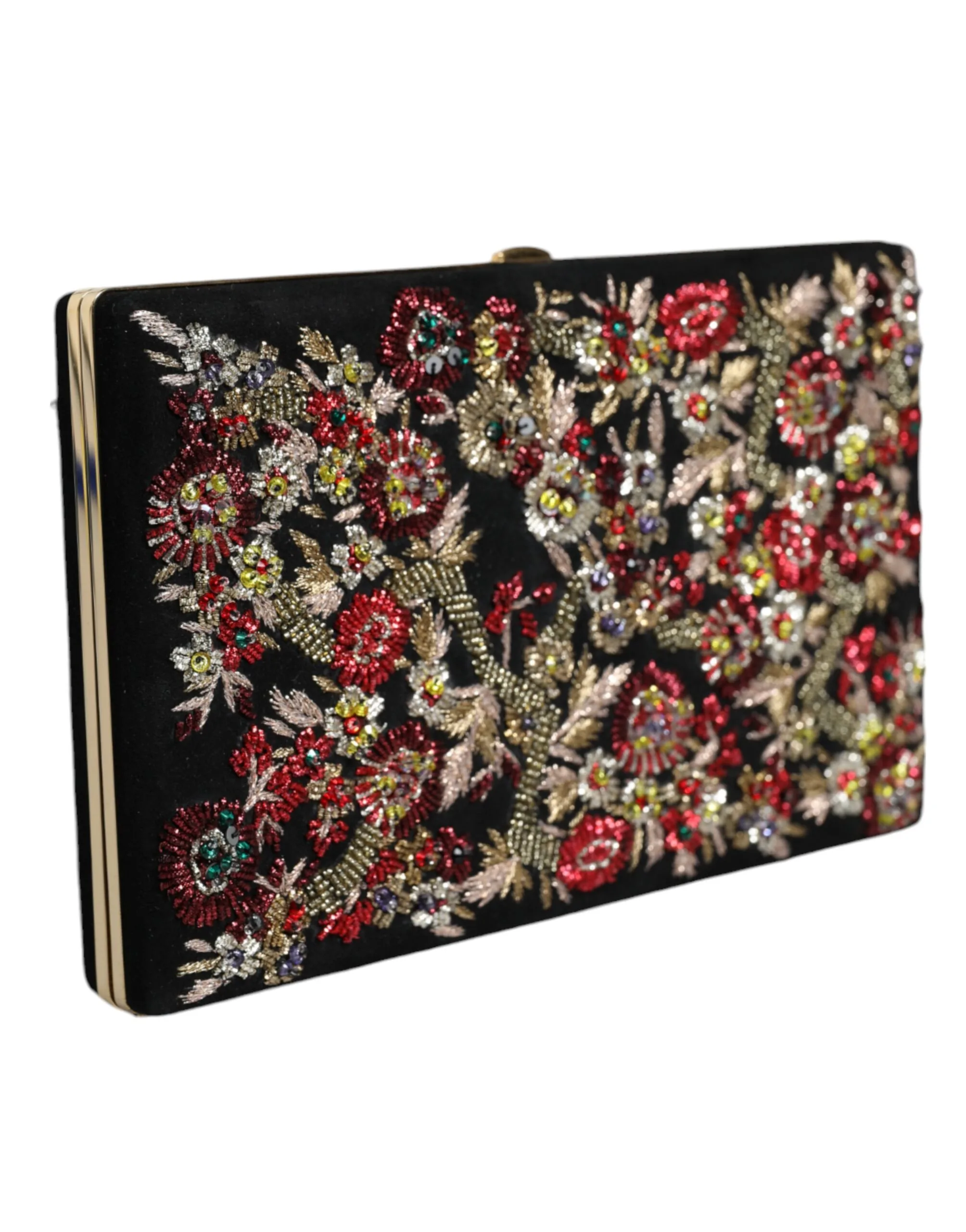 Multicolor Floral Gold Frame Clutch Evening Purse Bag - Image 2