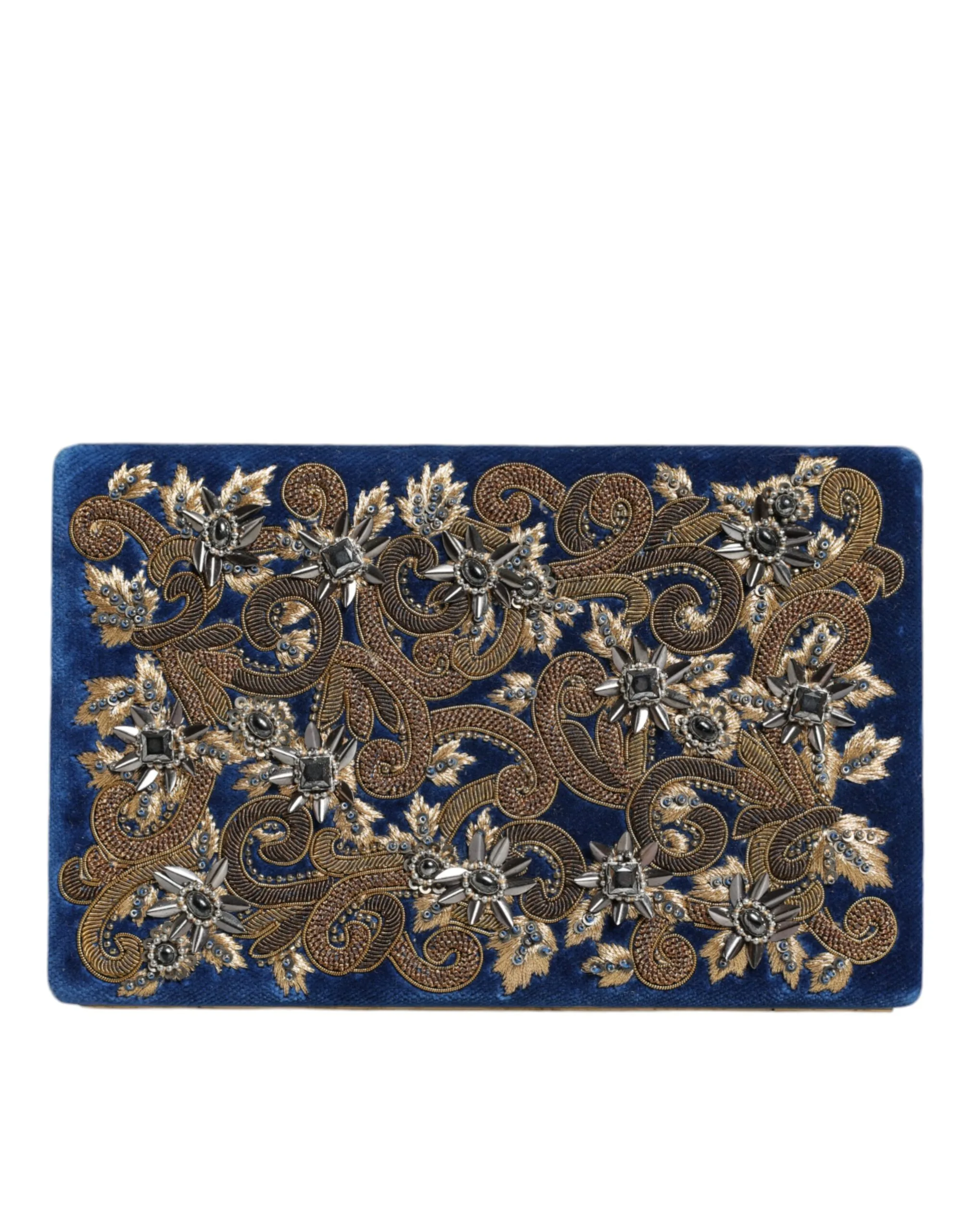 Blue Velvet Gold Frame Clutch Evening Party Purse Bag - Image 3