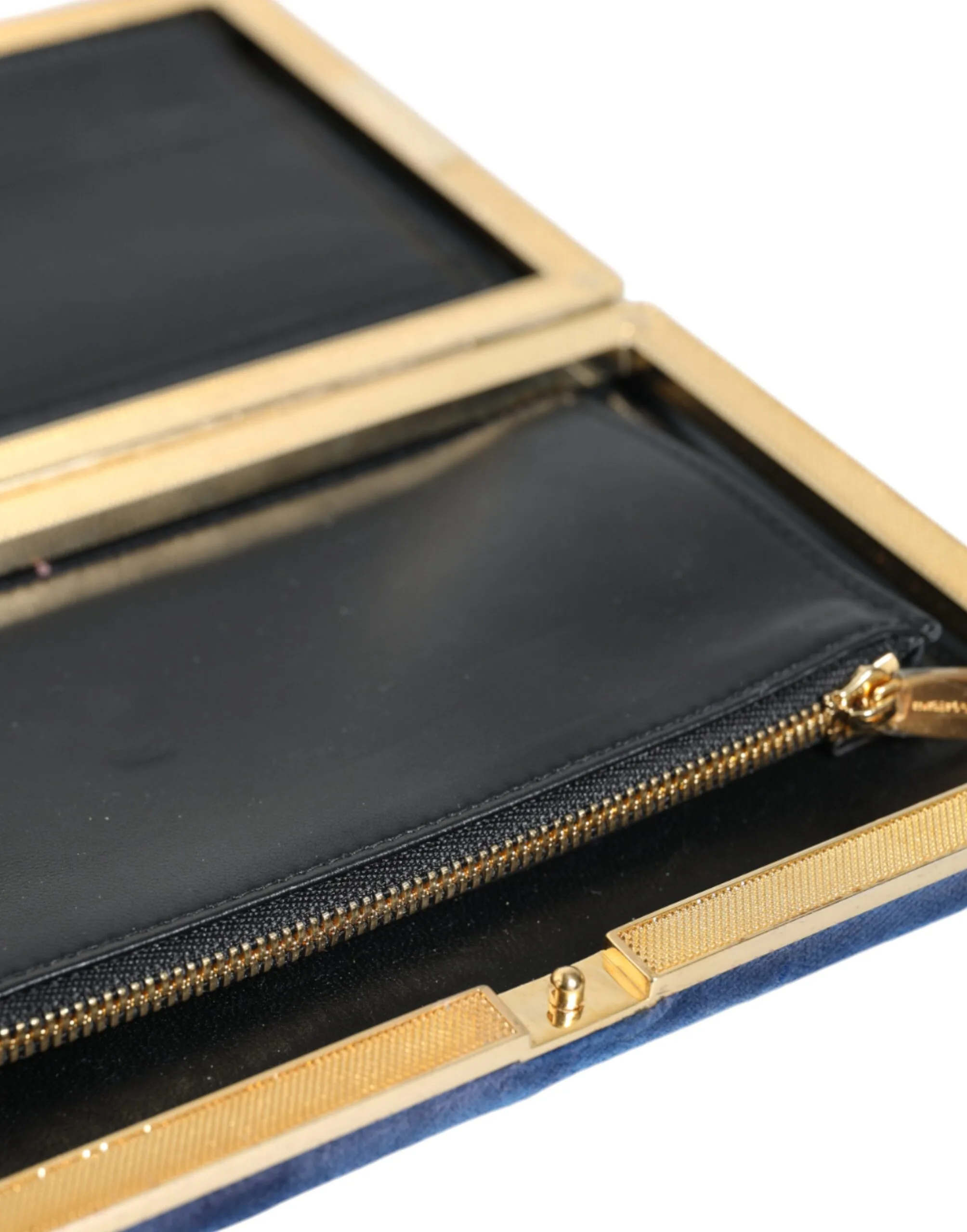 Blue Velvet Gold Frame Clutch Evening Party Purse Bag - Image 8