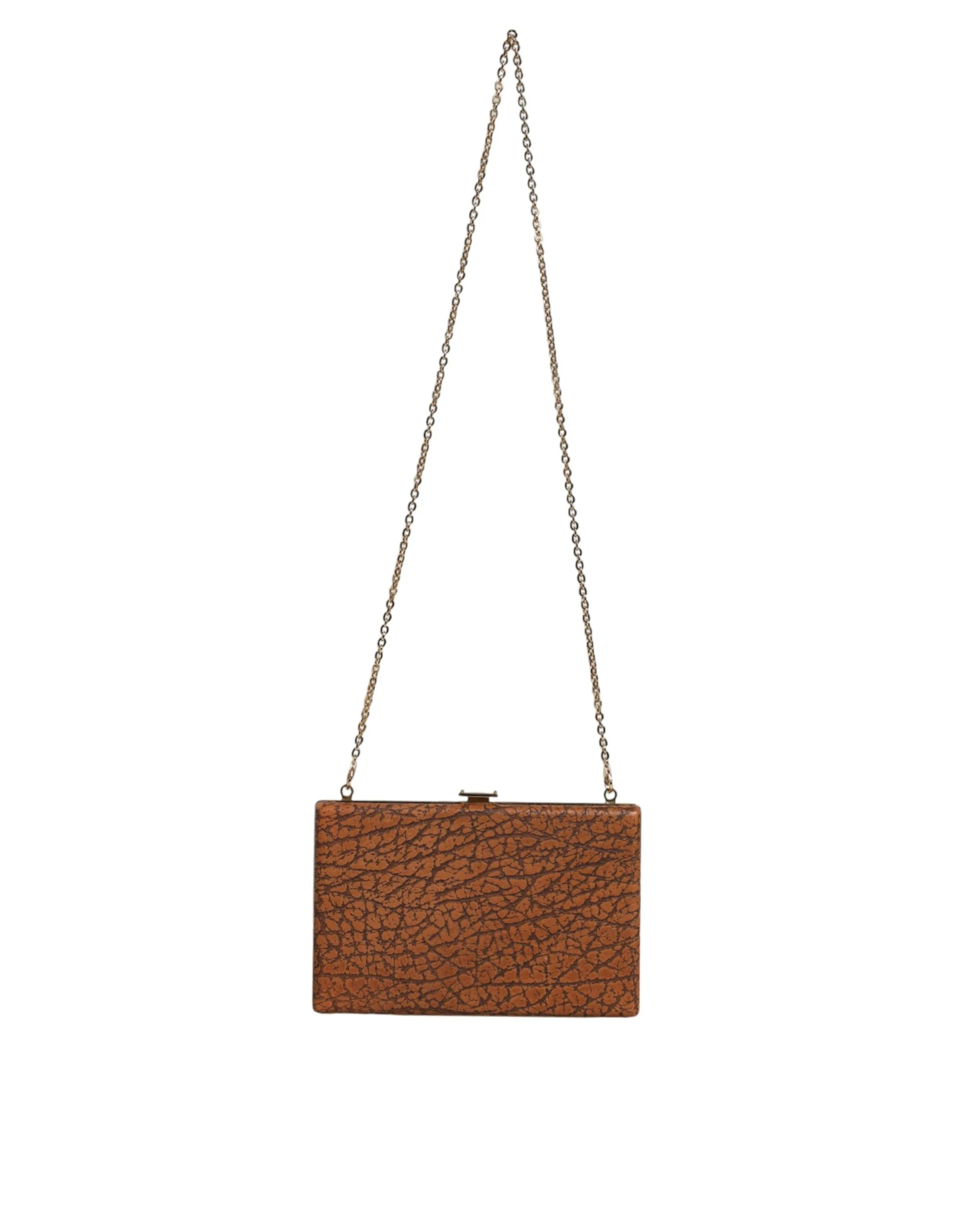 Brown Leather Gold Frame Clutch Mini Crossbody Bag - Image 2