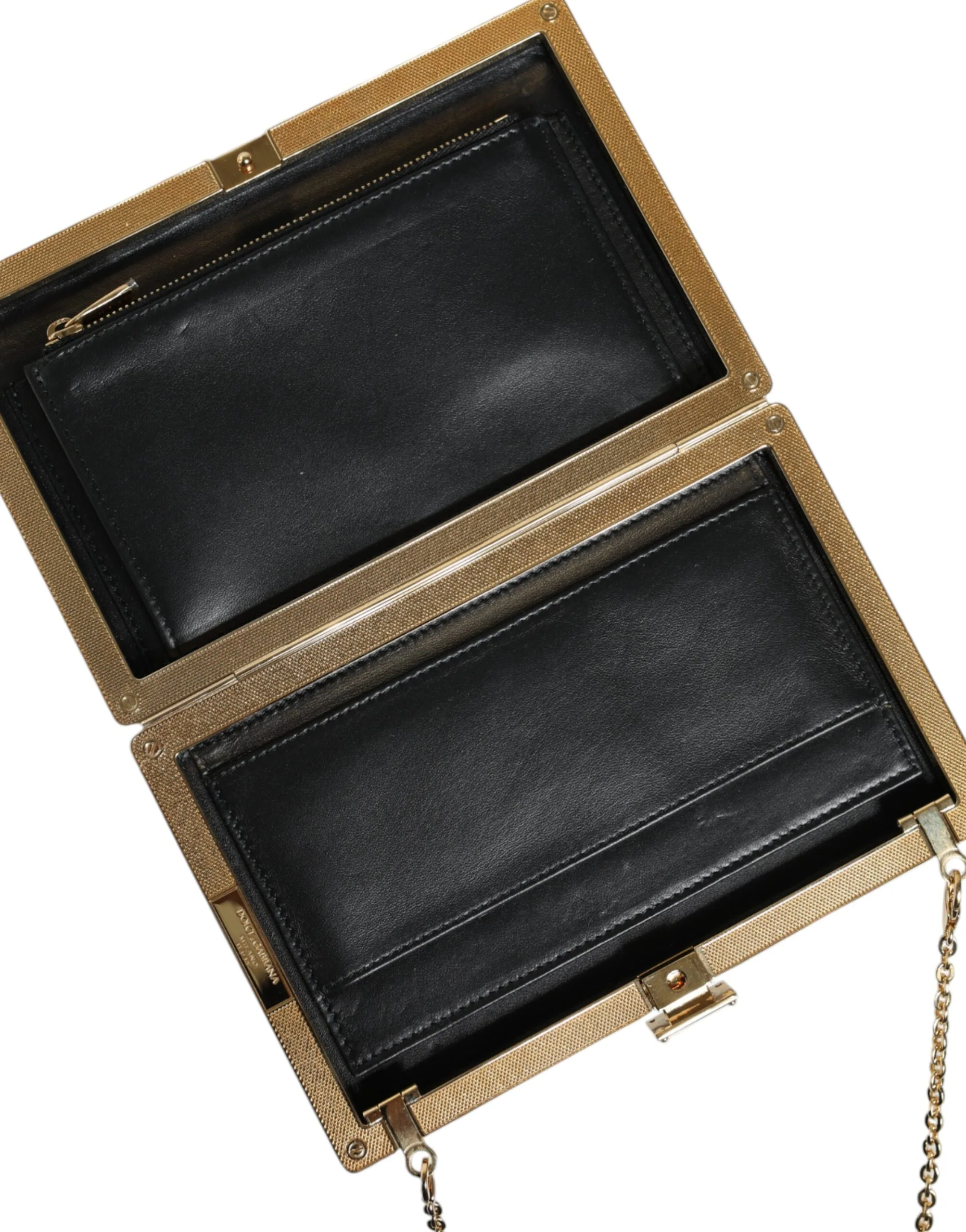 Brown Leather Gold Frame Clutch Mini Crossbody Bag - Image 4