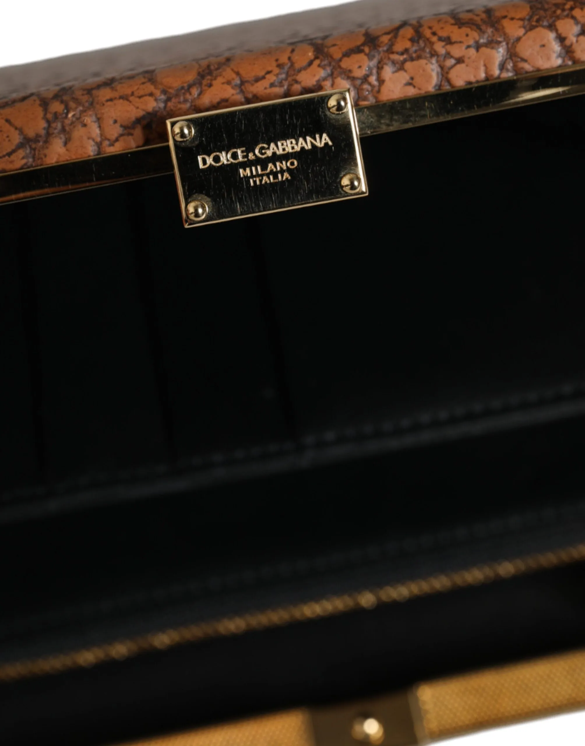 Brown Leather Gold Frame Clutch Mini Crossbody Bag - Image 5
