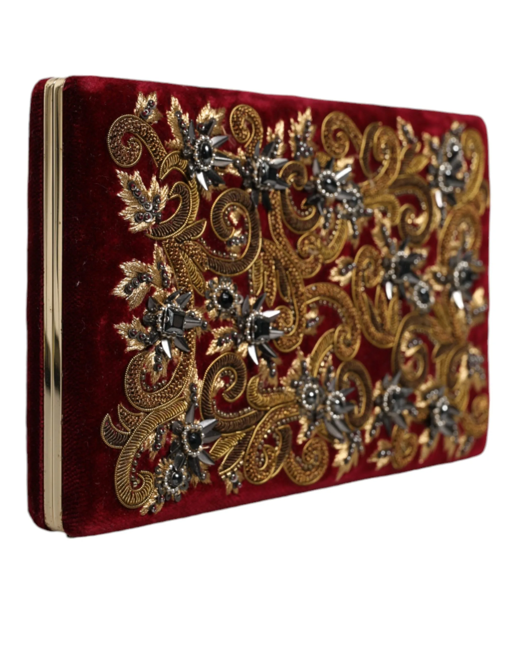 Red Velvet Gold Frame Clutch Evening Party Purse Bag - Image 2