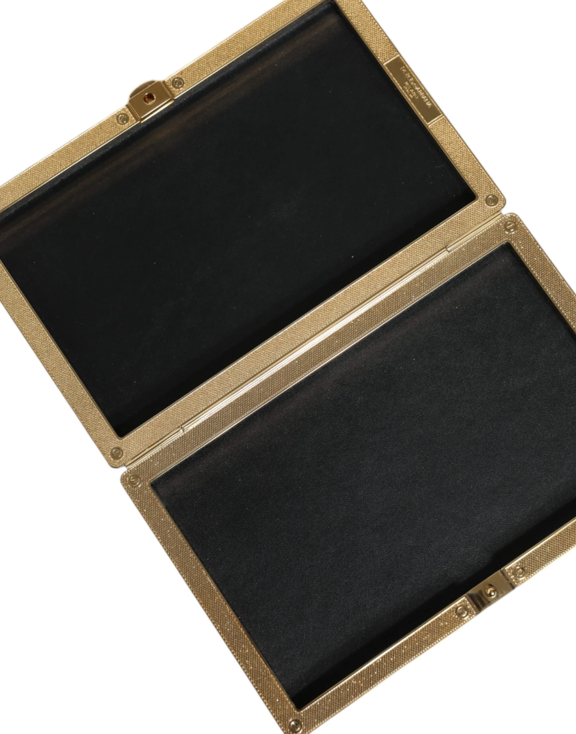 Black Leather Studs Gold Frame Clutch Evening Purse Bag - Image 6