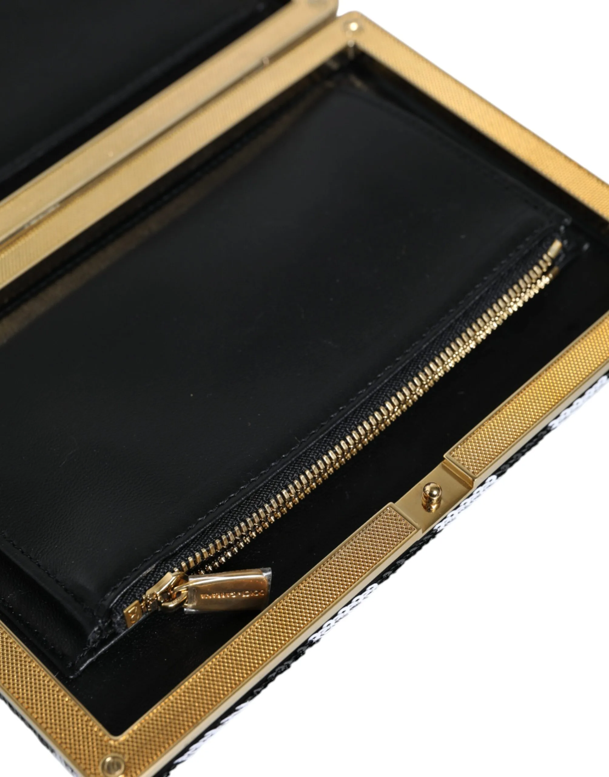 Black White Gold Frame Clutch Evening Party Purse Bag - Image 5