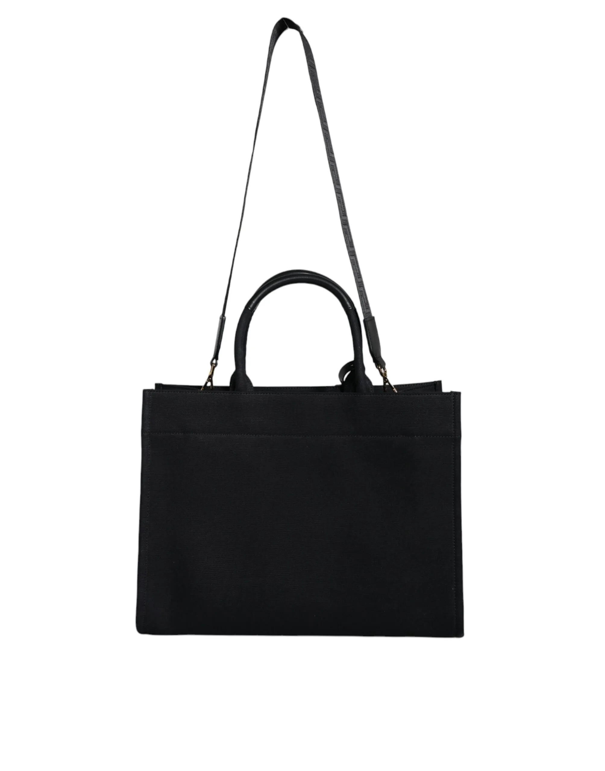 Black Top Handle Canvas Leather Logo Crossbody Tote Bag - Image 7