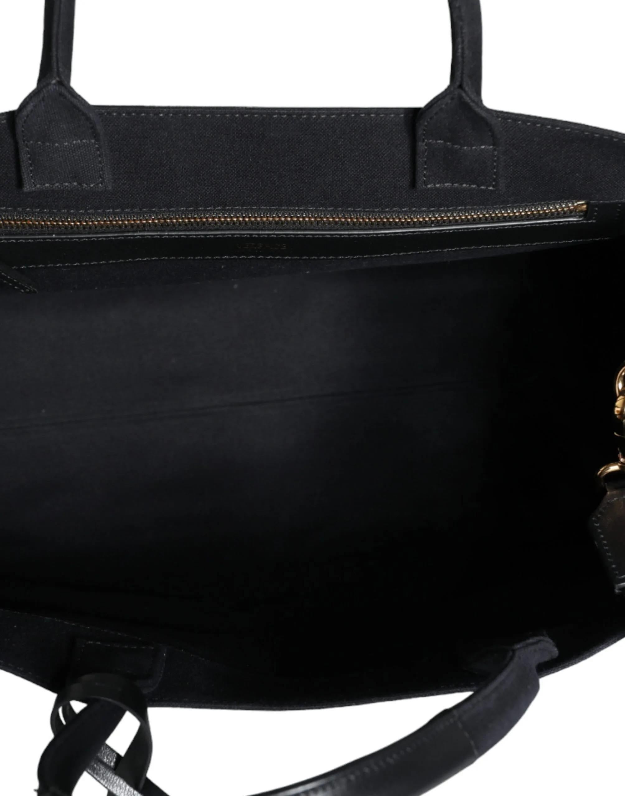 Black Top Handle Canvas Leather Logo Crossbody Tote Bag - Image 8