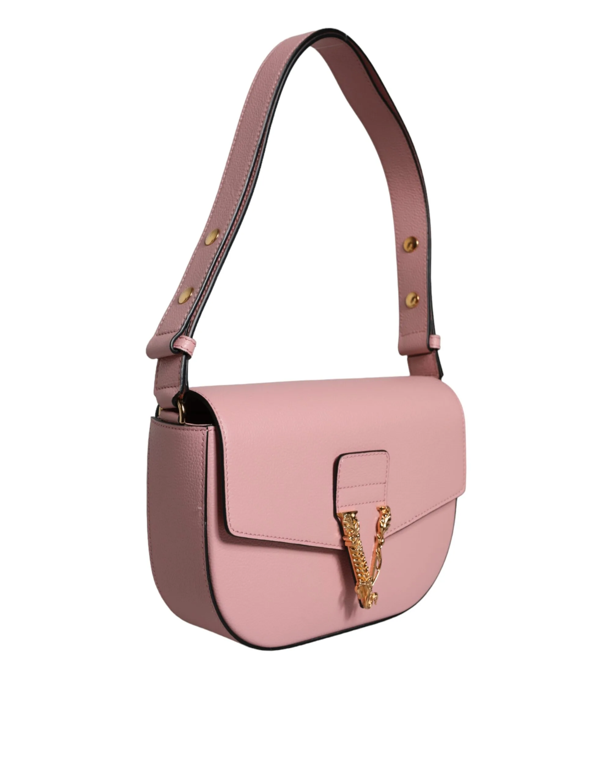 Pink Grainy Calf Leather Logo Crossbody Shoulder Bag - Image 2
