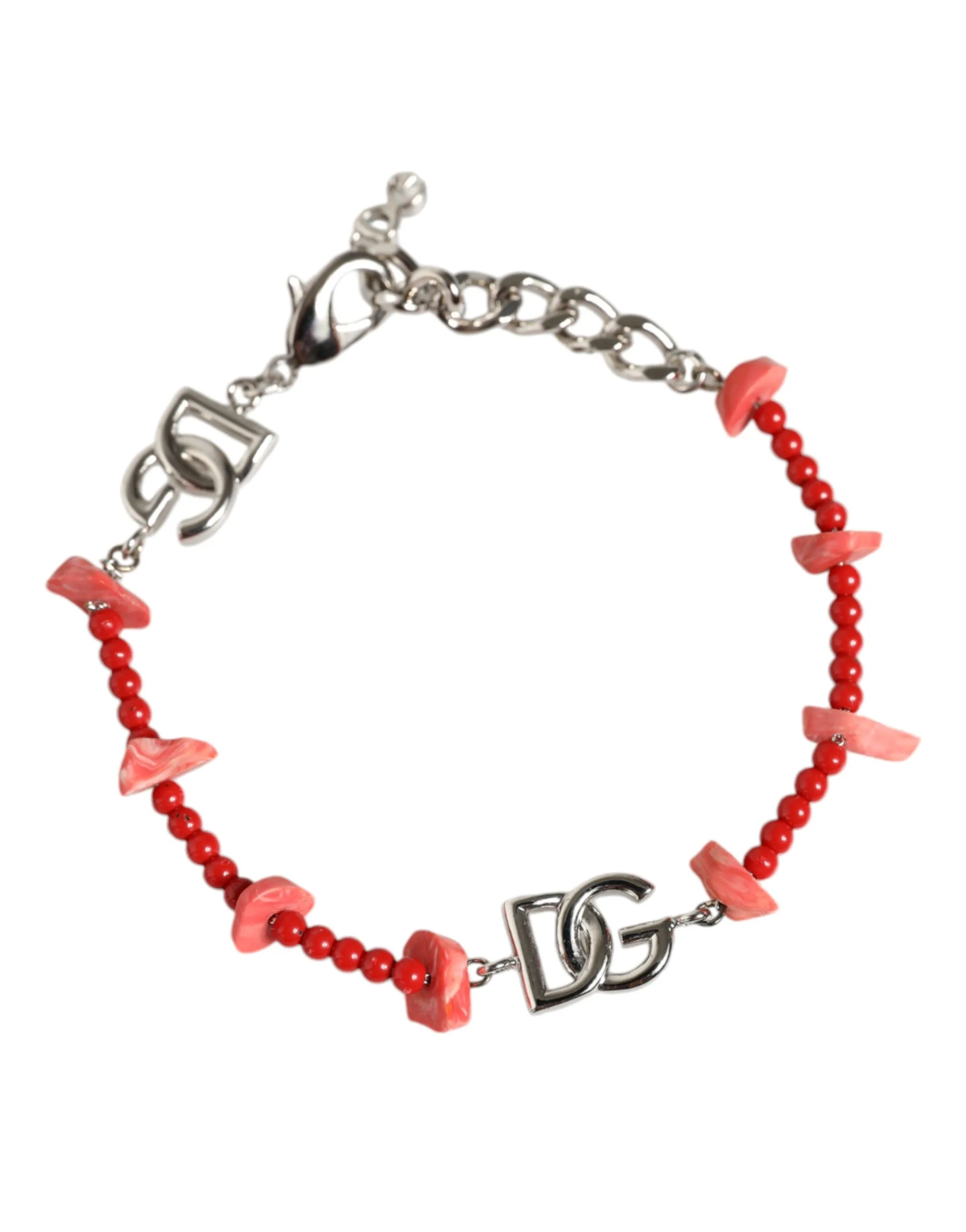 Silver Tone Brass Beaded Resin DG Logo Chain Bracelet - Image 2