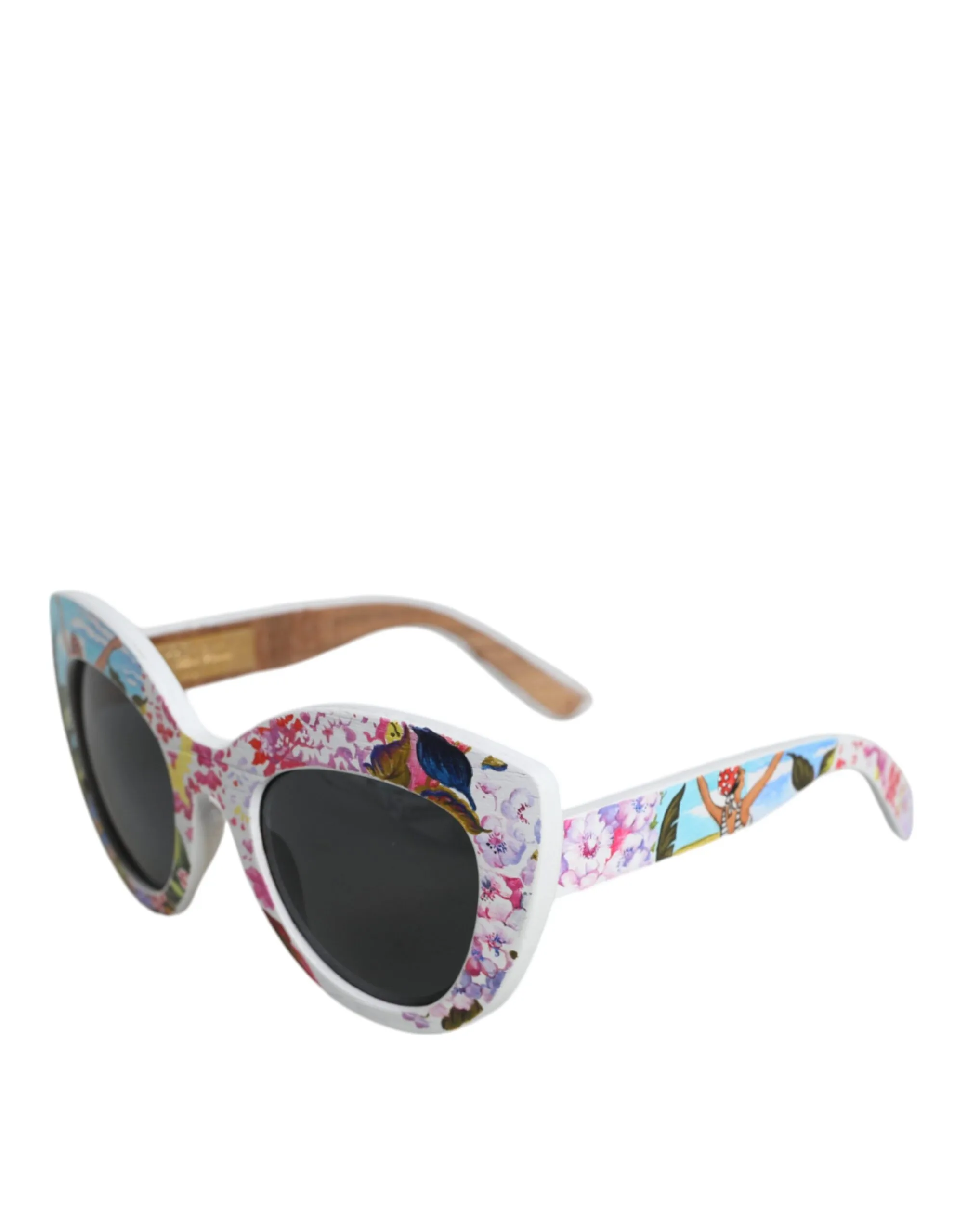 Multicolor Wood Crystal Brass Frame Floral Hand Paint Sunglasses - Image 2