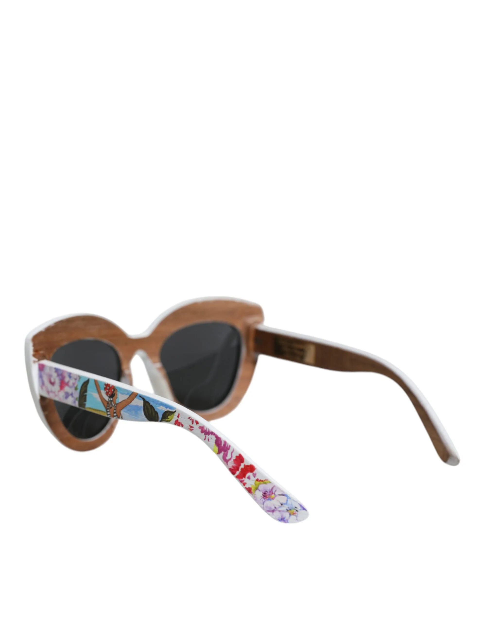 Multicolor Wood Crystal Brass Frame Floral Hand Paint Sunglasses - Image 6
