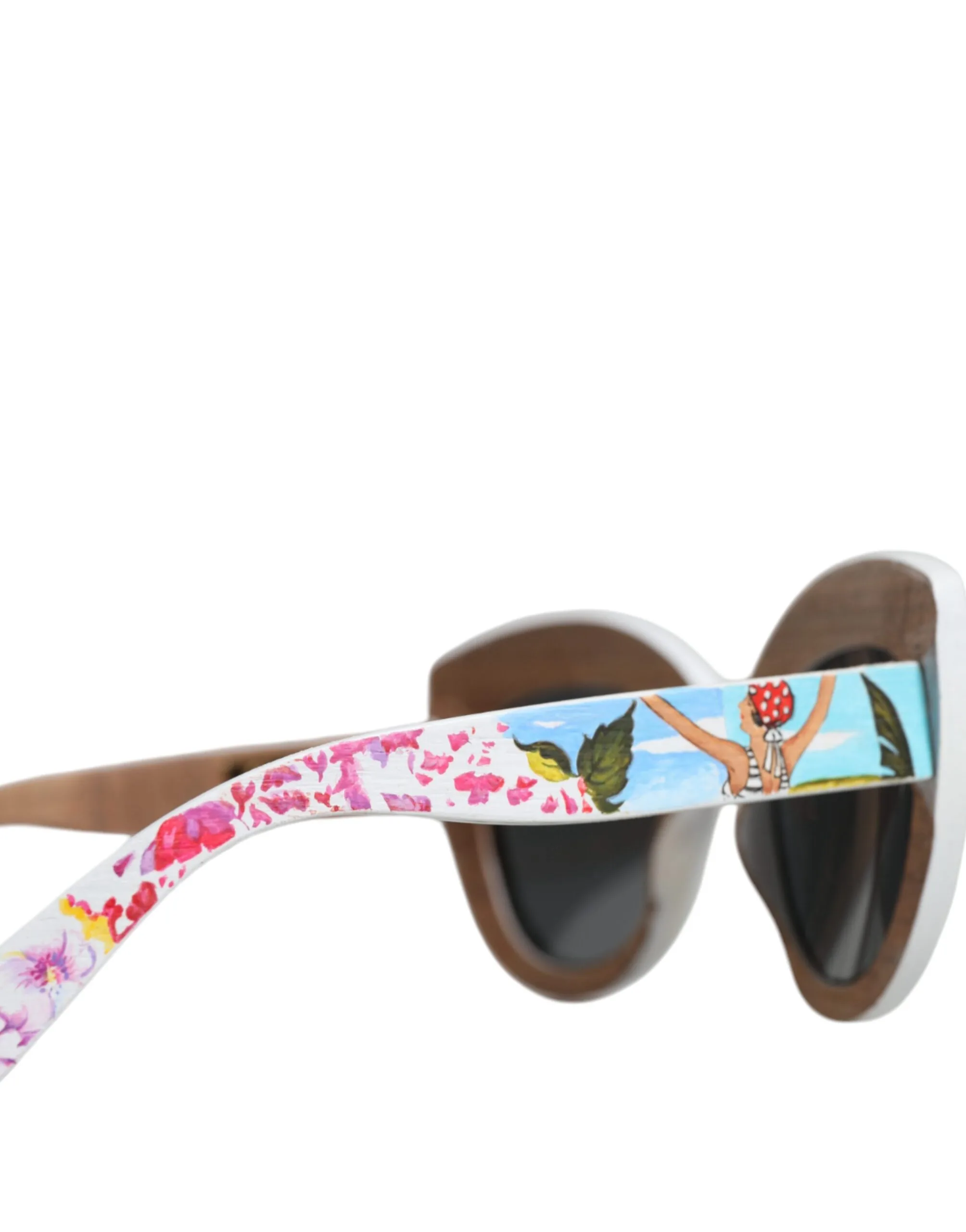 Multicolor Wood Crystal Brass Frame Floral Hand Paint Sunglasses - Image 7