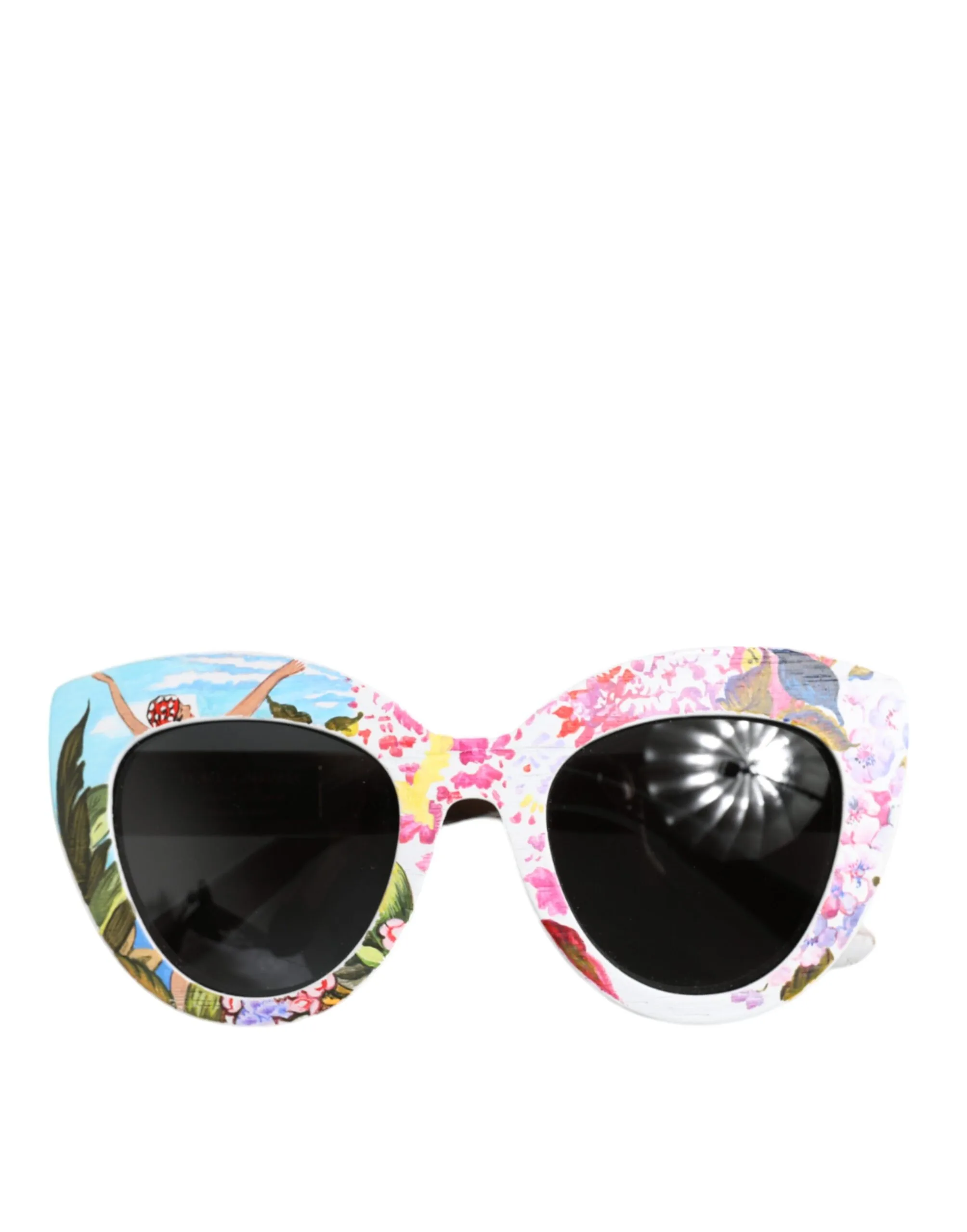 Multicolor Wood Crystal Brass Frame Floral Hand Paint Sunglasses - Image 8