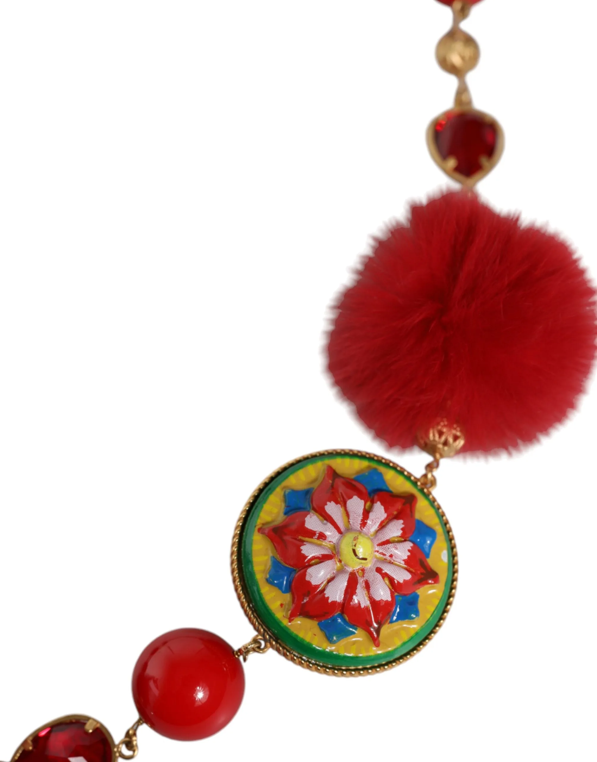 Gold Brass Red Fur Crystal Waist Torero Belt - Image 2