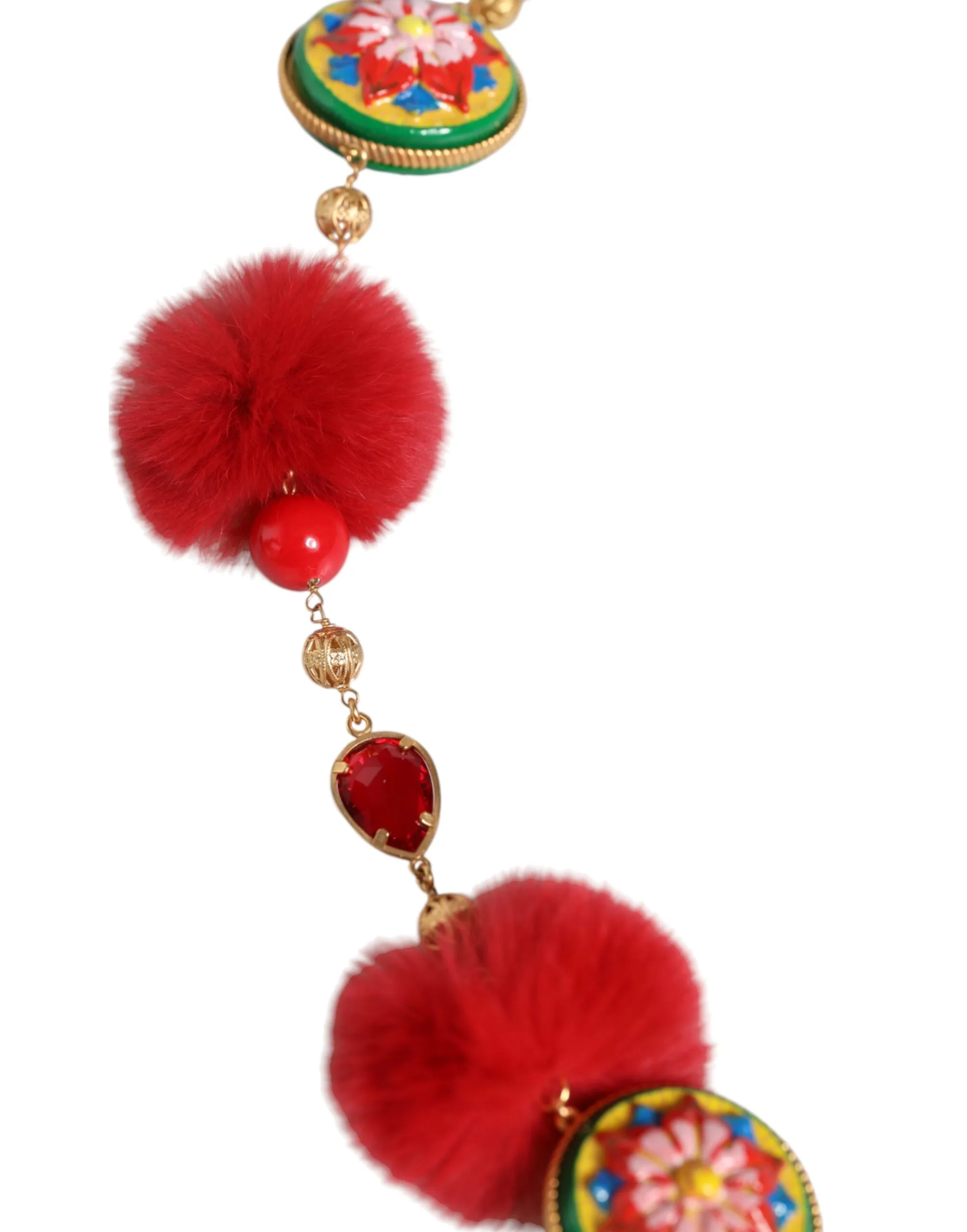 Gold Brass Red Fur Crystal Waist Torero Belt - Image 3