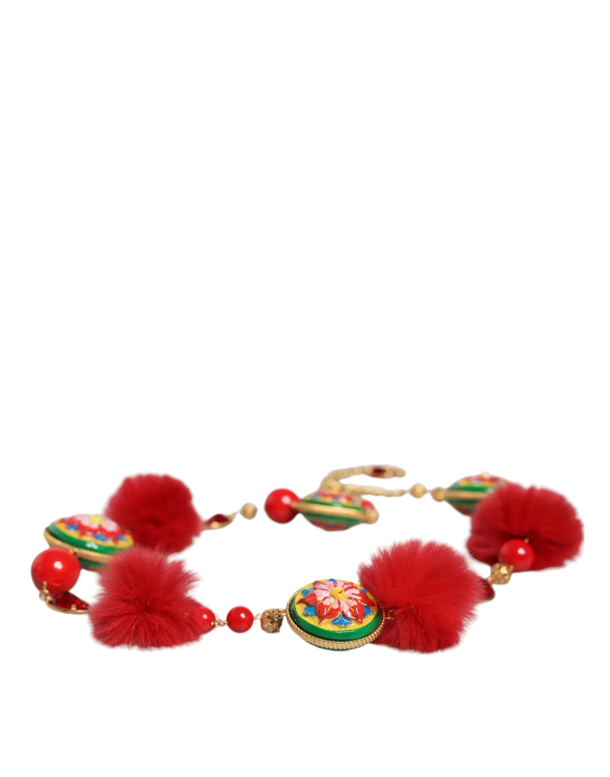 Gold Brass Red Fur Crystal Waist Torero Belt - Image 4