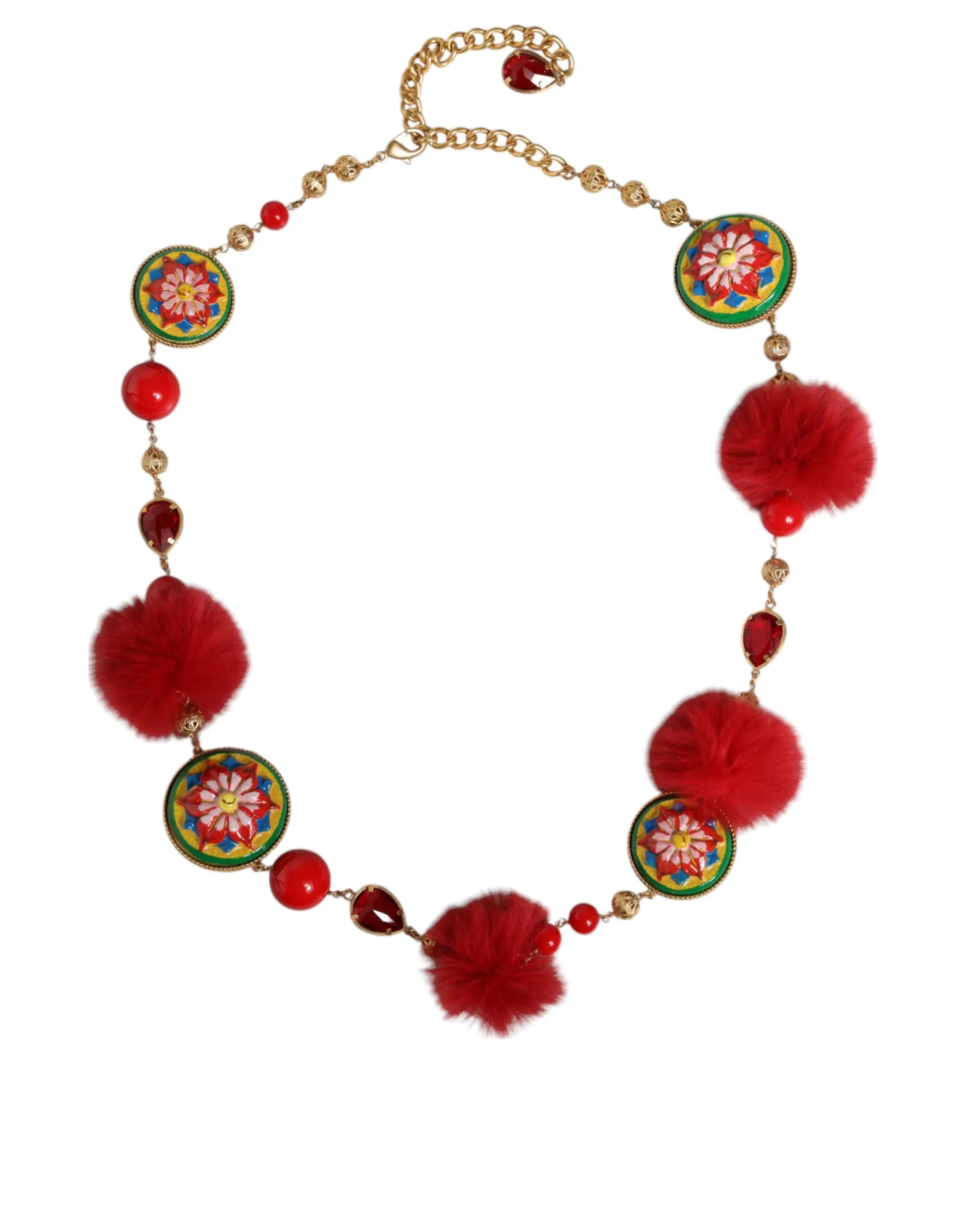 Gold Brass Red Fur Crystal Waist Torero Belt - Image 5