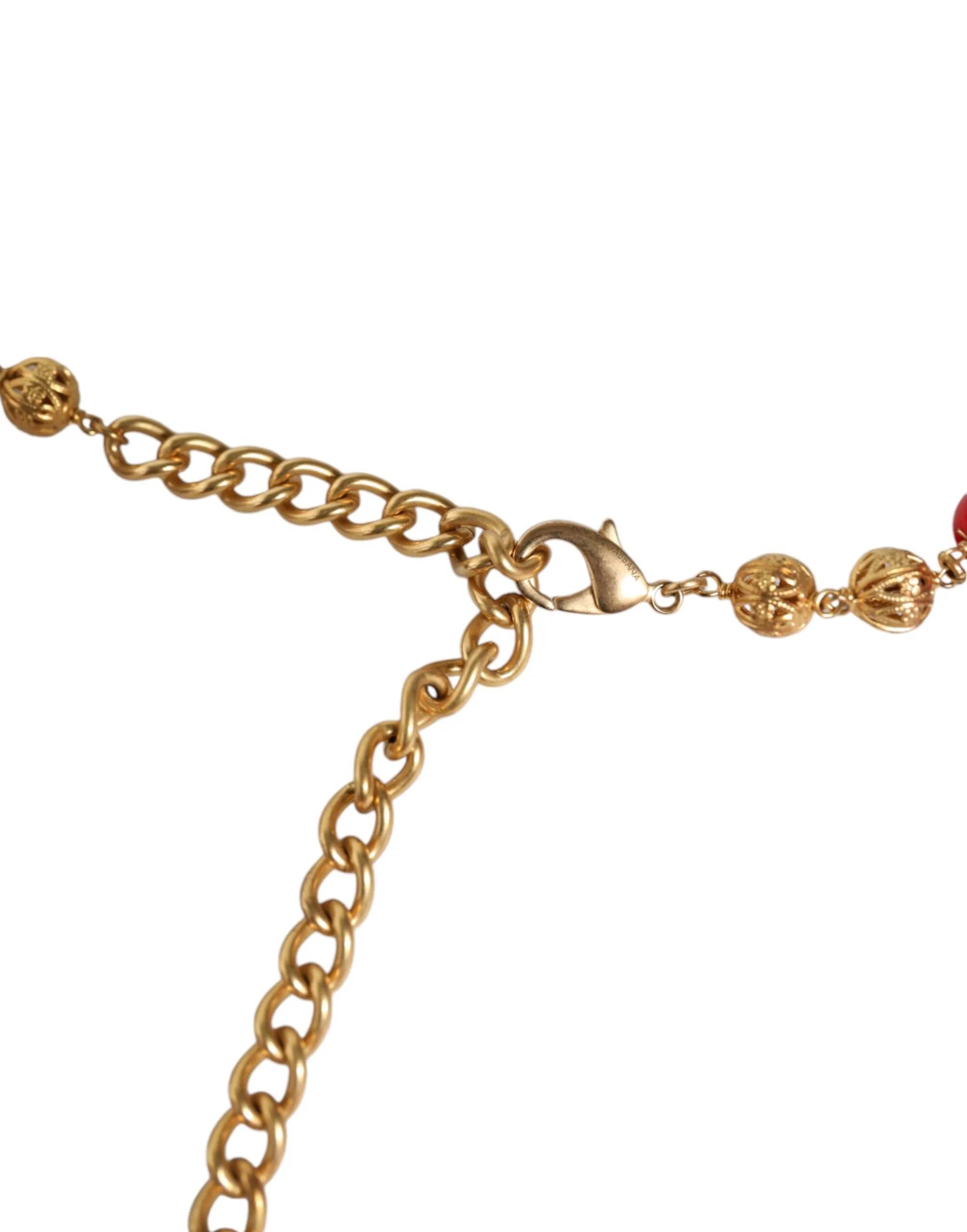 Gold Brass Red Fur Crystal Waist Torero Belt - Image 6
