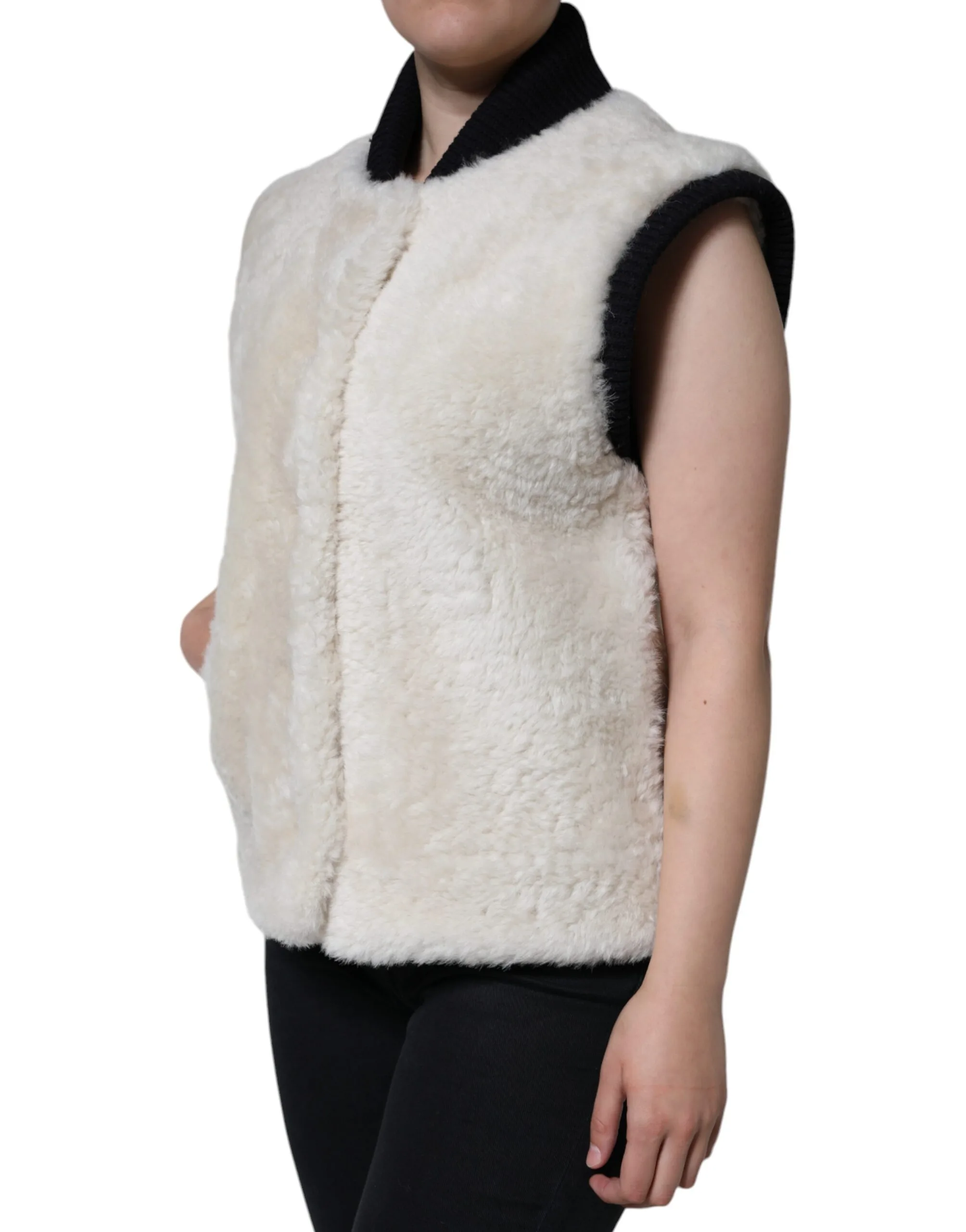 White WARRENFORD Shearling Leather Vest Coat Jacket - Image 2