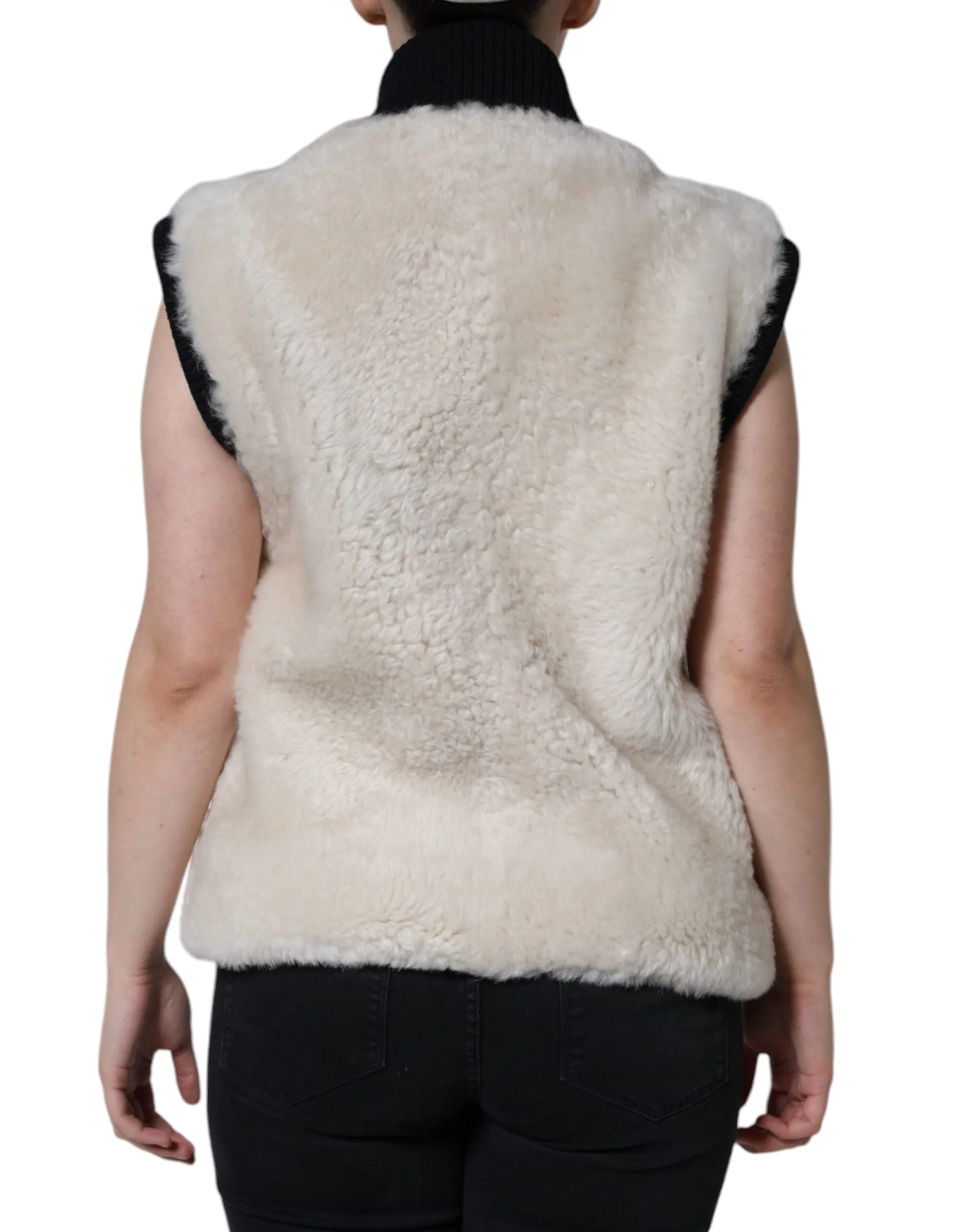 White WARRENFORD Shearling Leather Vest Coat Jacket - Image 3