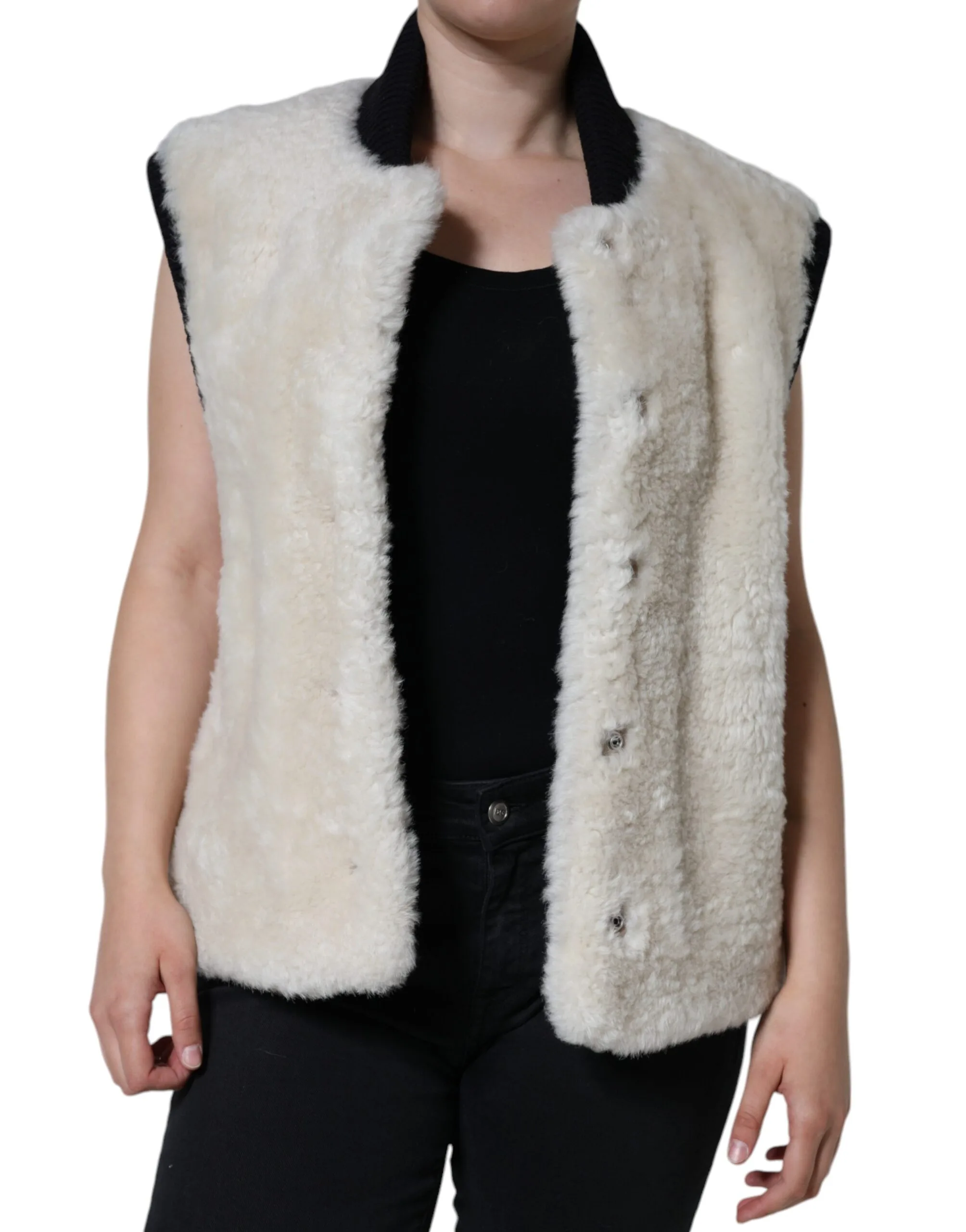 White WARRENFORD Shearling Leather Vest Coat Jacket - Image 8