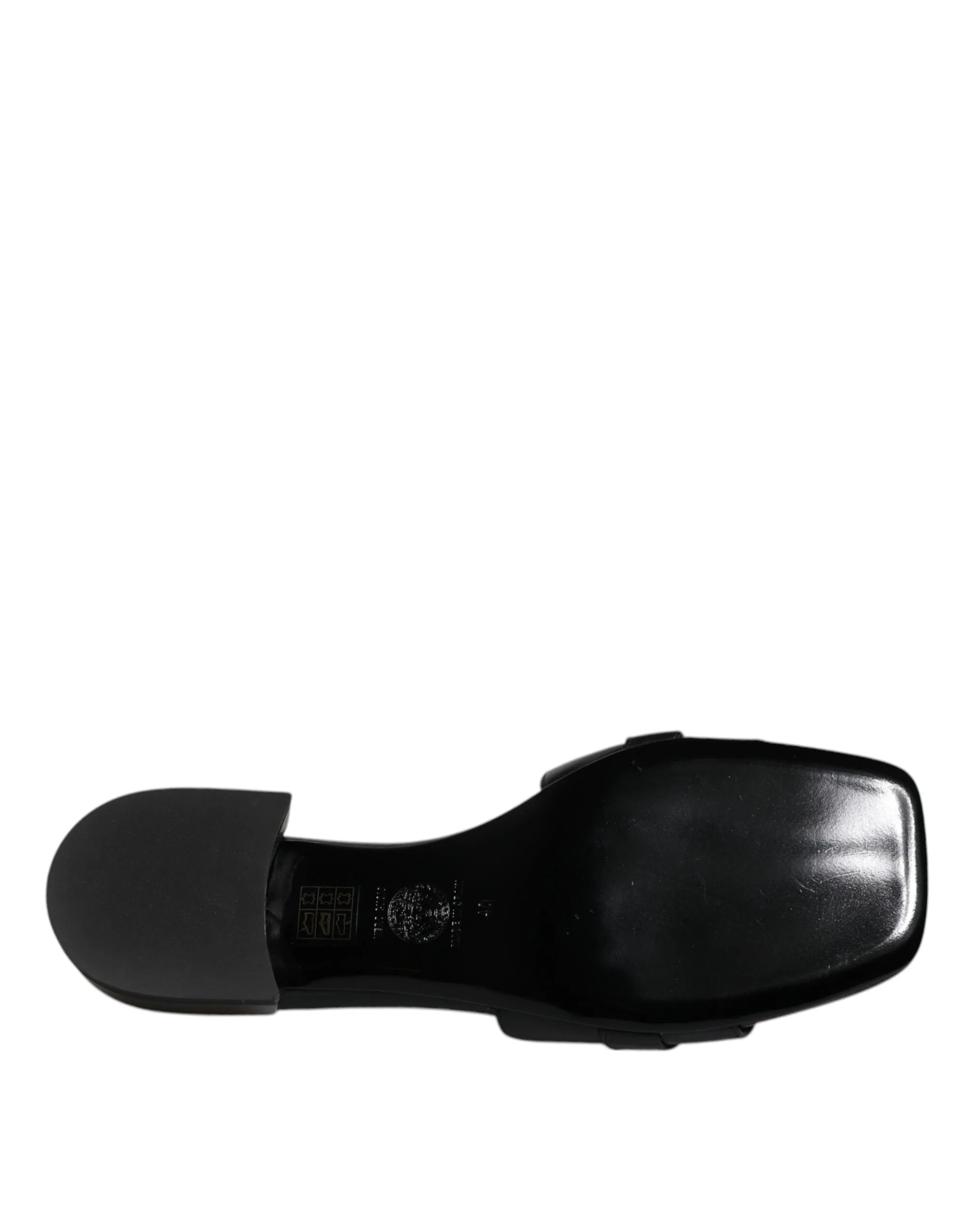 Black Leather Logo Plaque Slip On Slides Flats Shoes - Image 7