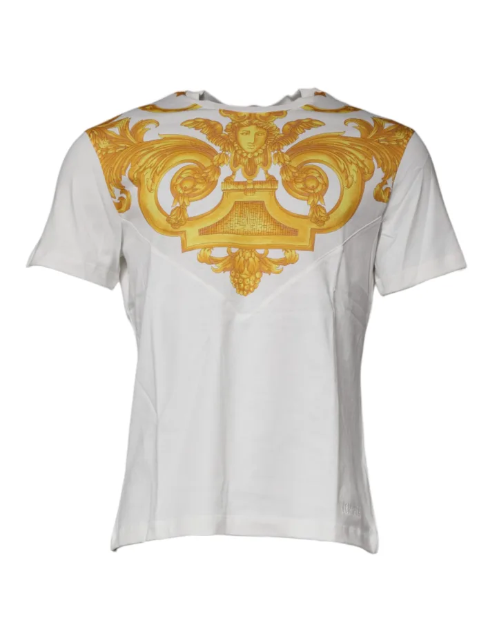 White Medusa Print Cotton Crew Neck T - shirt