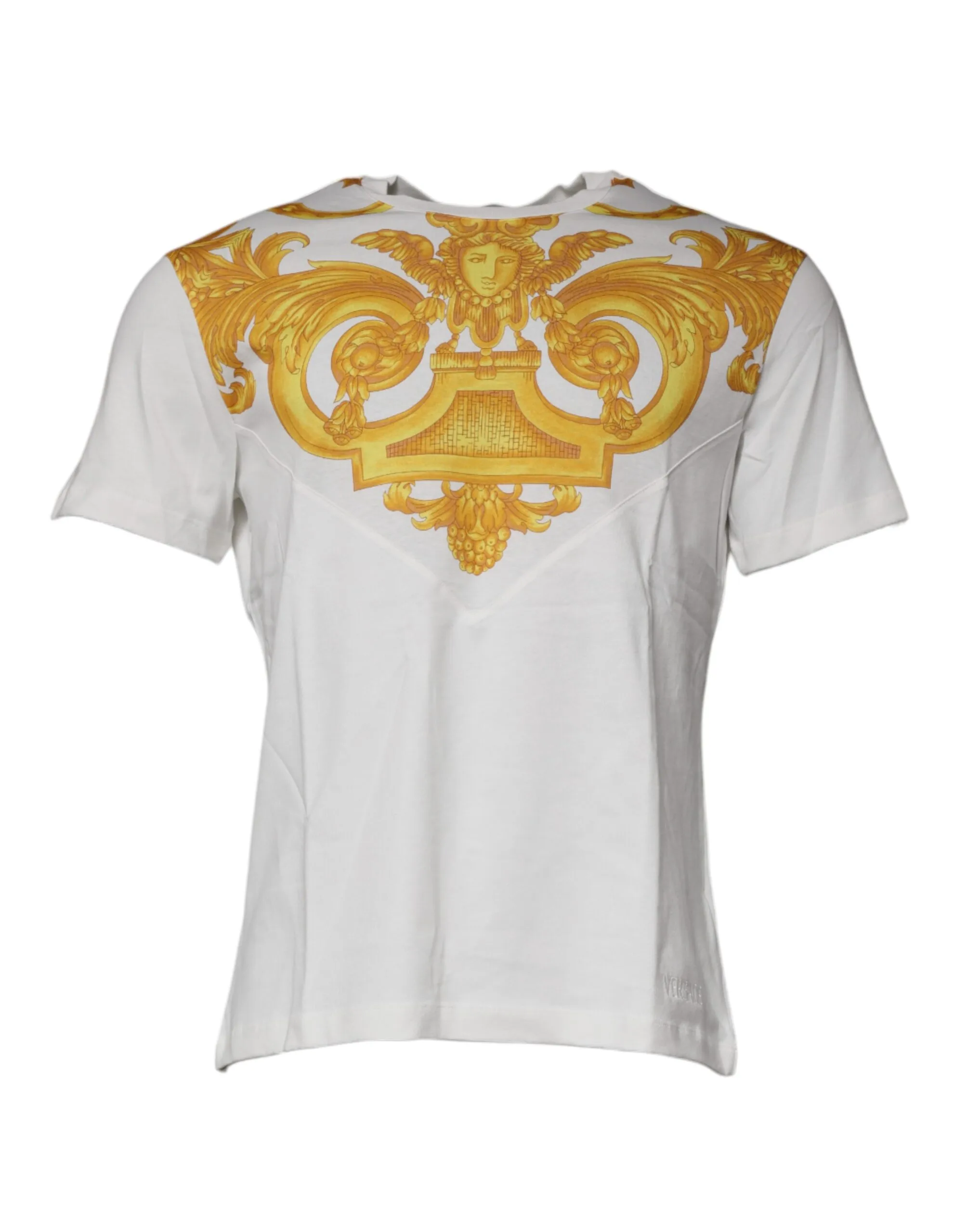 White Medusa Print Cotton Crew Neck T - shirt
