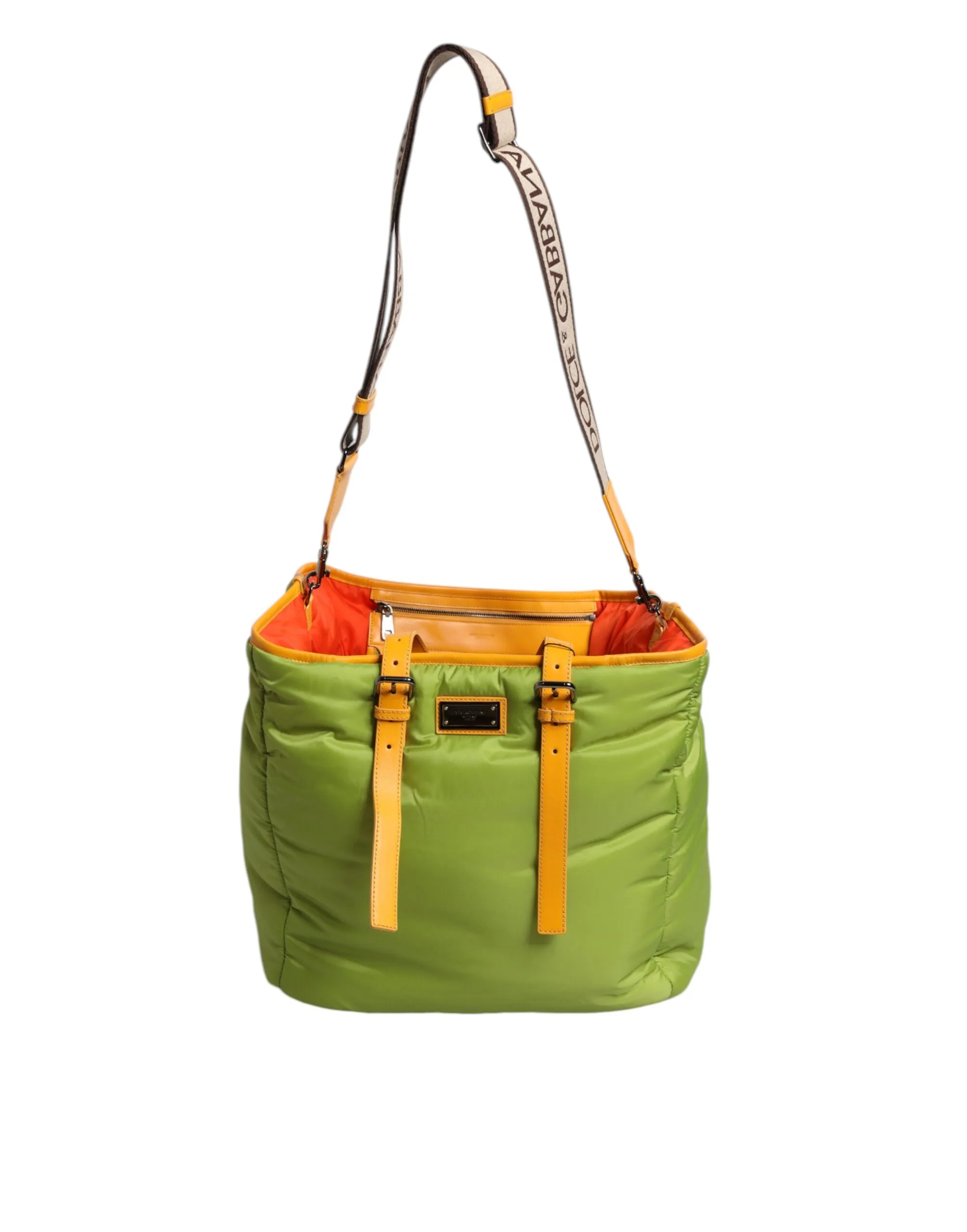 Green Nylon Padded Logo Plaque Tote Crossbody Bag - Image 4