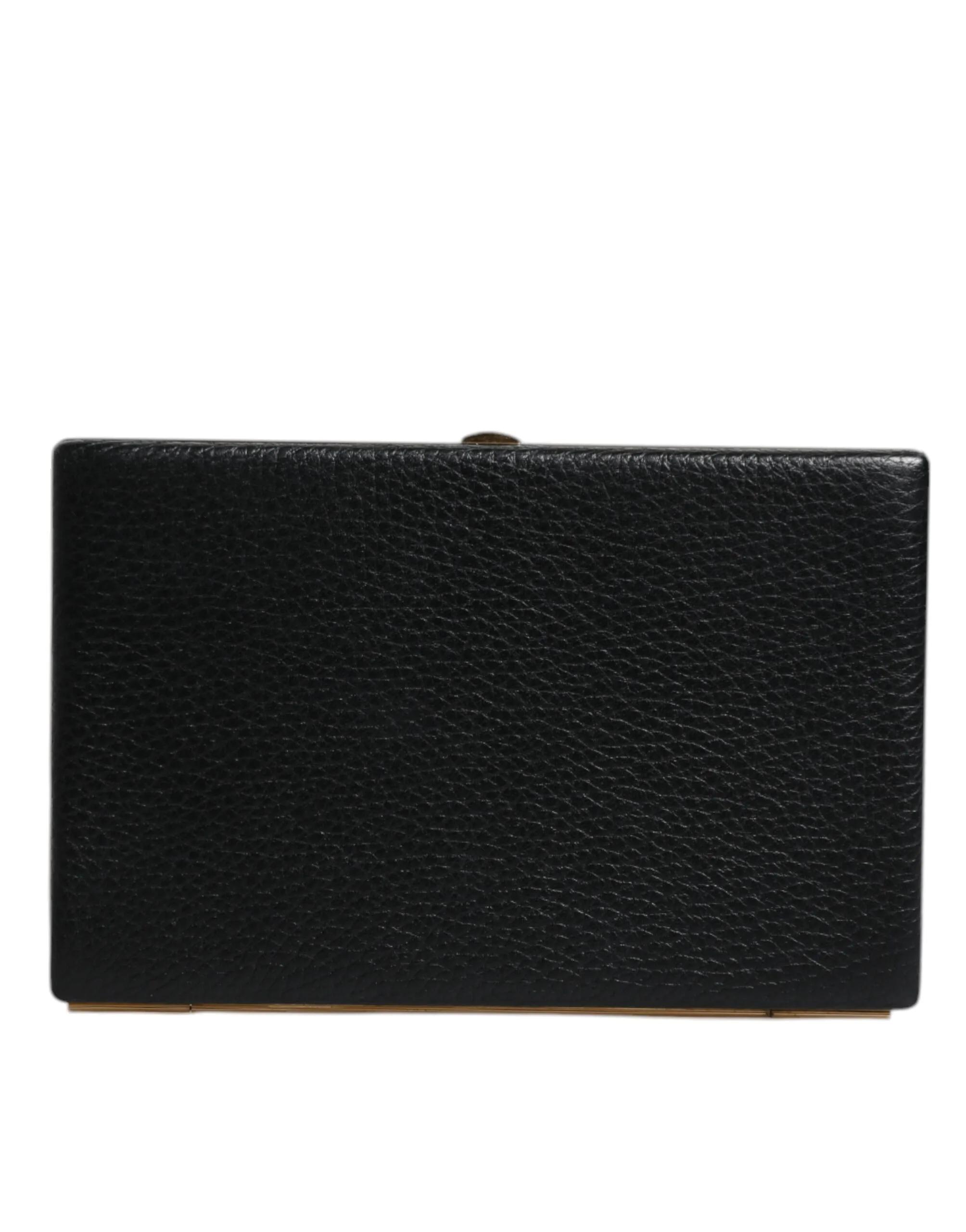 Black Leather Gold Frame Clutch Evening Party Purse Bag - Image 3