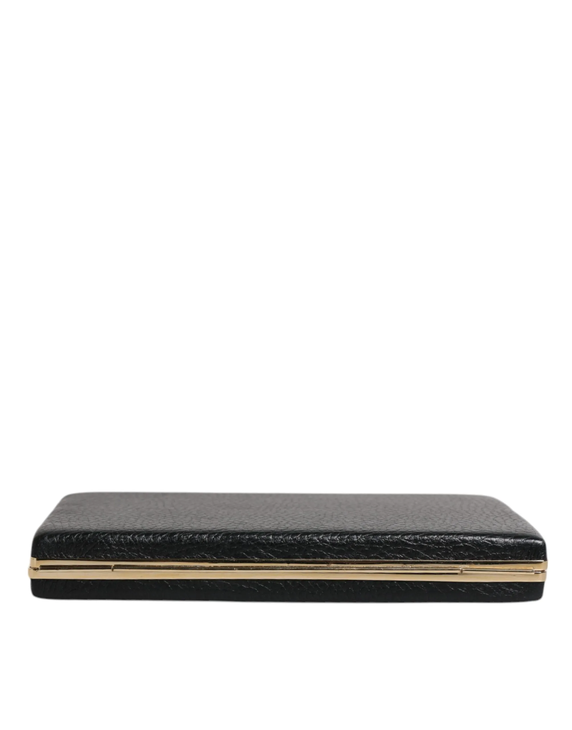 Black Leather Gold Frame Clutch Evening Party Purse Bag - Image 4
