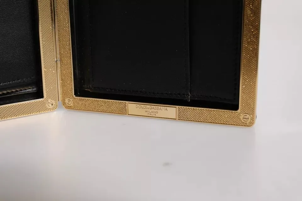 Black Leather Gold Frame Clutch Evening Party Purse Bag - Image 6