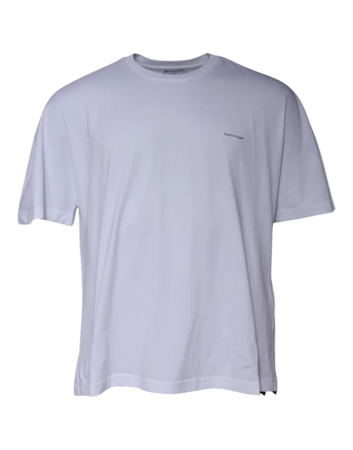 White Logo Cotton Crew Neck Short Sleeves T - shirt