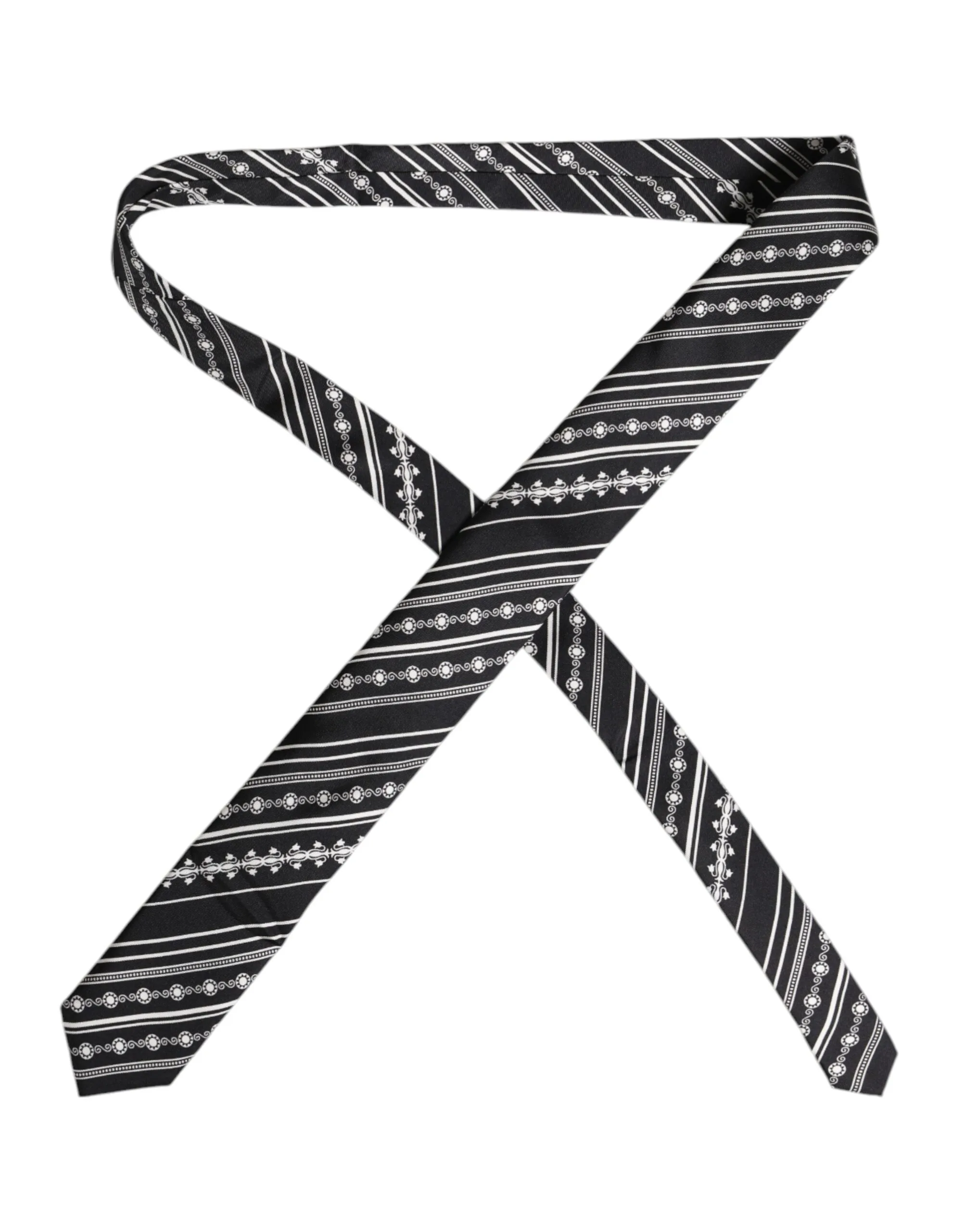 Black White Stripes Silk Adjustable Necktie Tie - Image 2