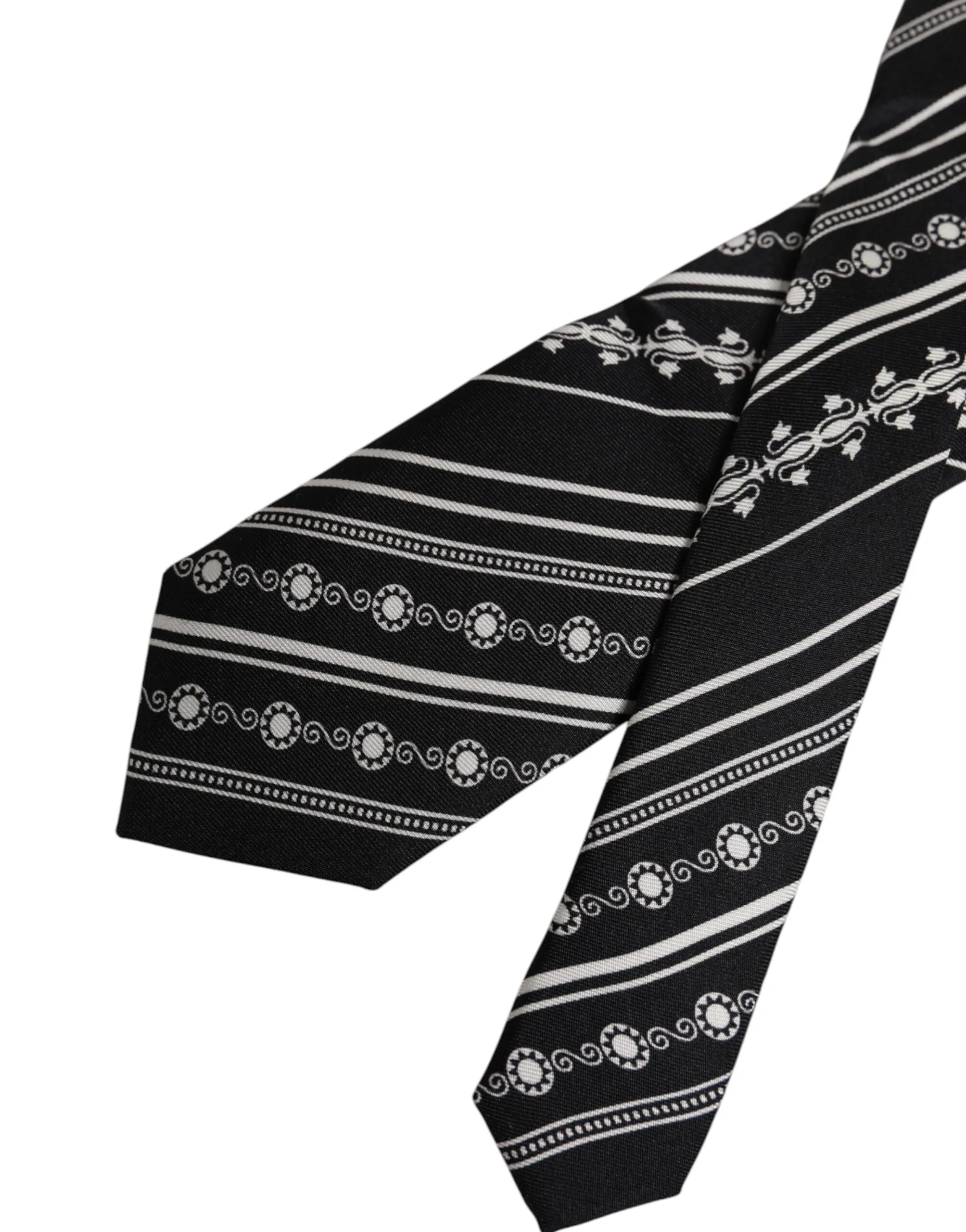Black White Stripes Silk Adjustable Necktie Tie - Image 3