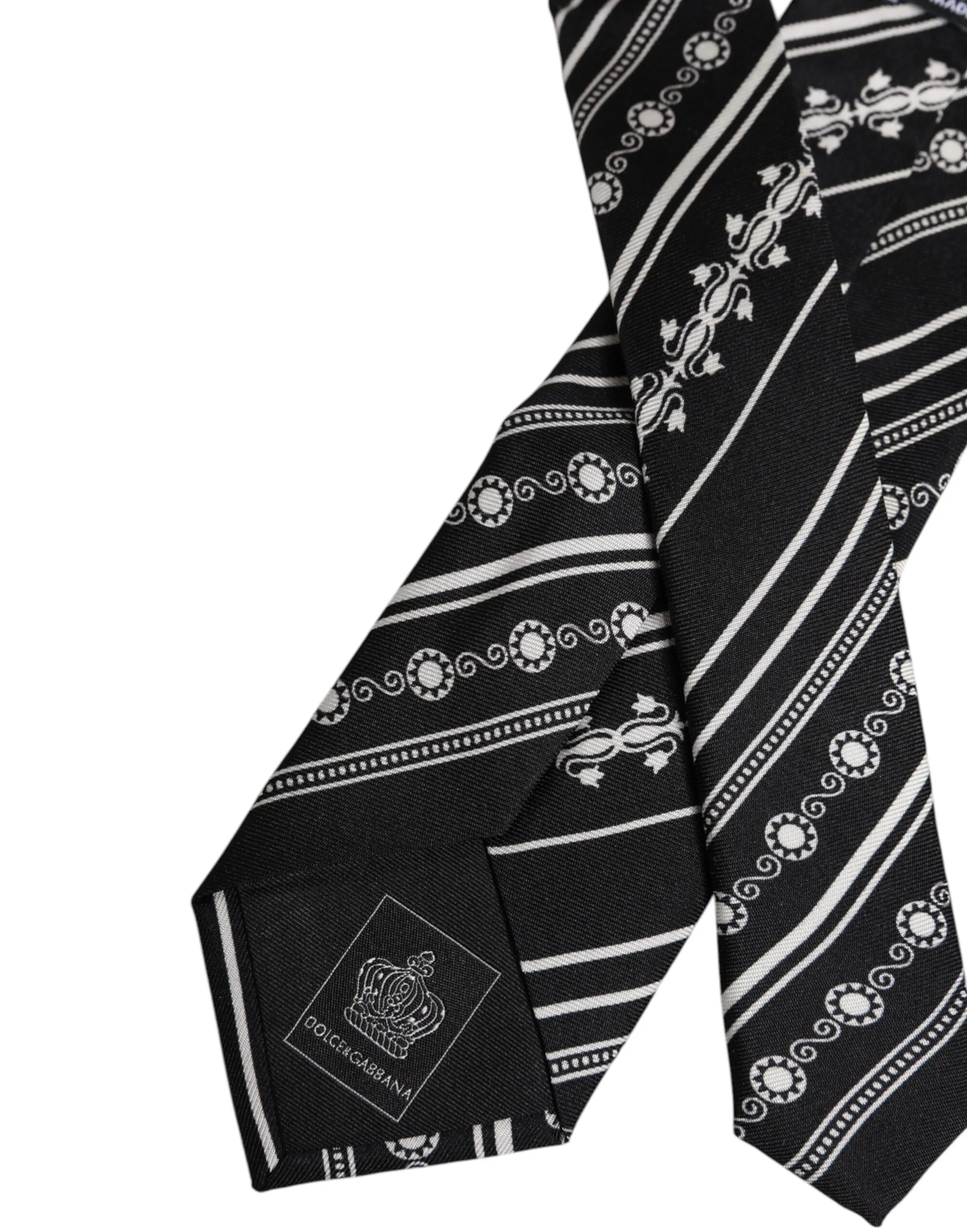 Black White Stripes Silk Adjustable Necktie Tie - Image 4