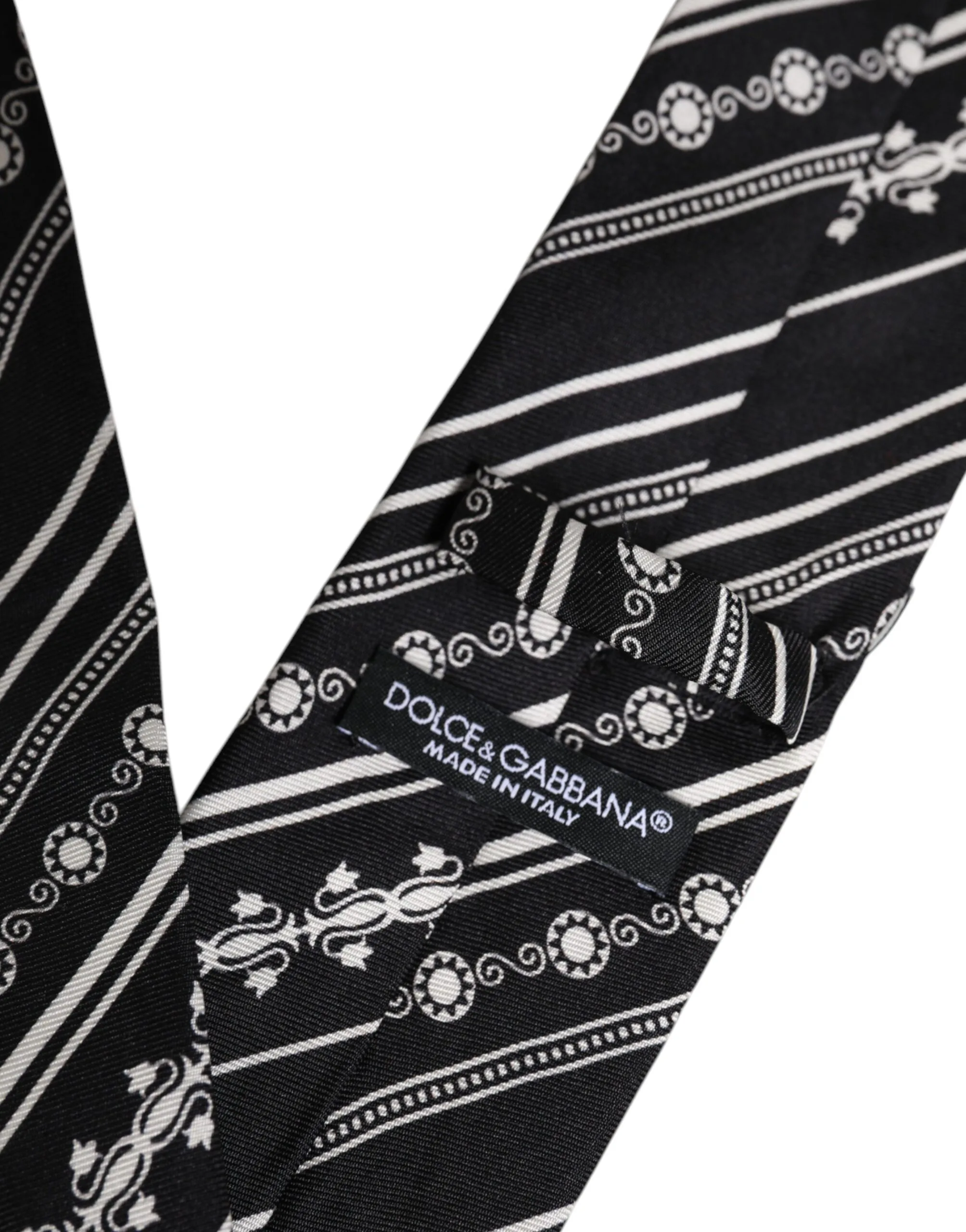 Black White Stripes Silk Adjustable Necktie Tie - Image 5