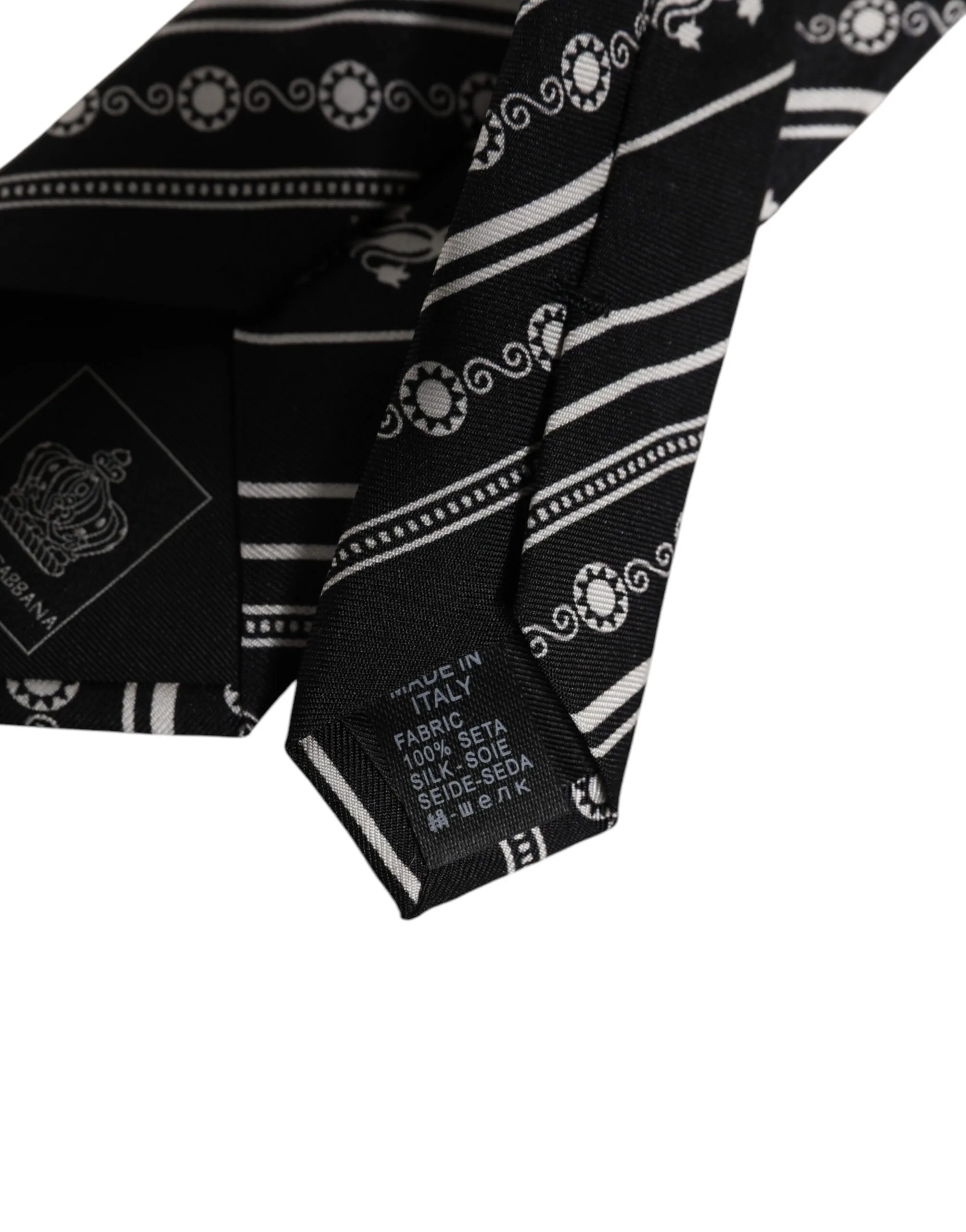 Black White Stripes Silk Adjustable Necktie Tie - Image 6