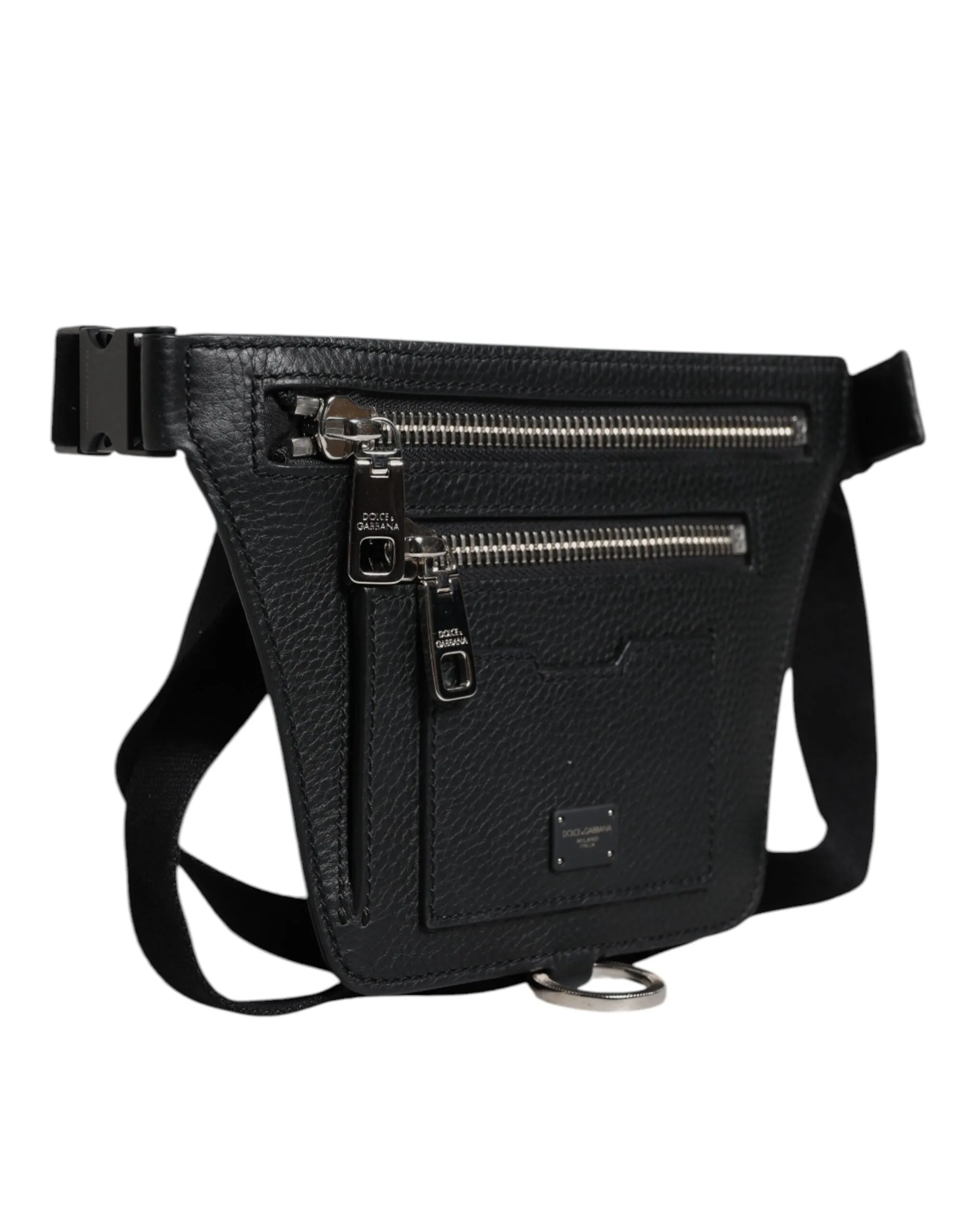 Black Calfskin Logo Plaque Belt Waist Men Fanny Pack Bag - Image 2