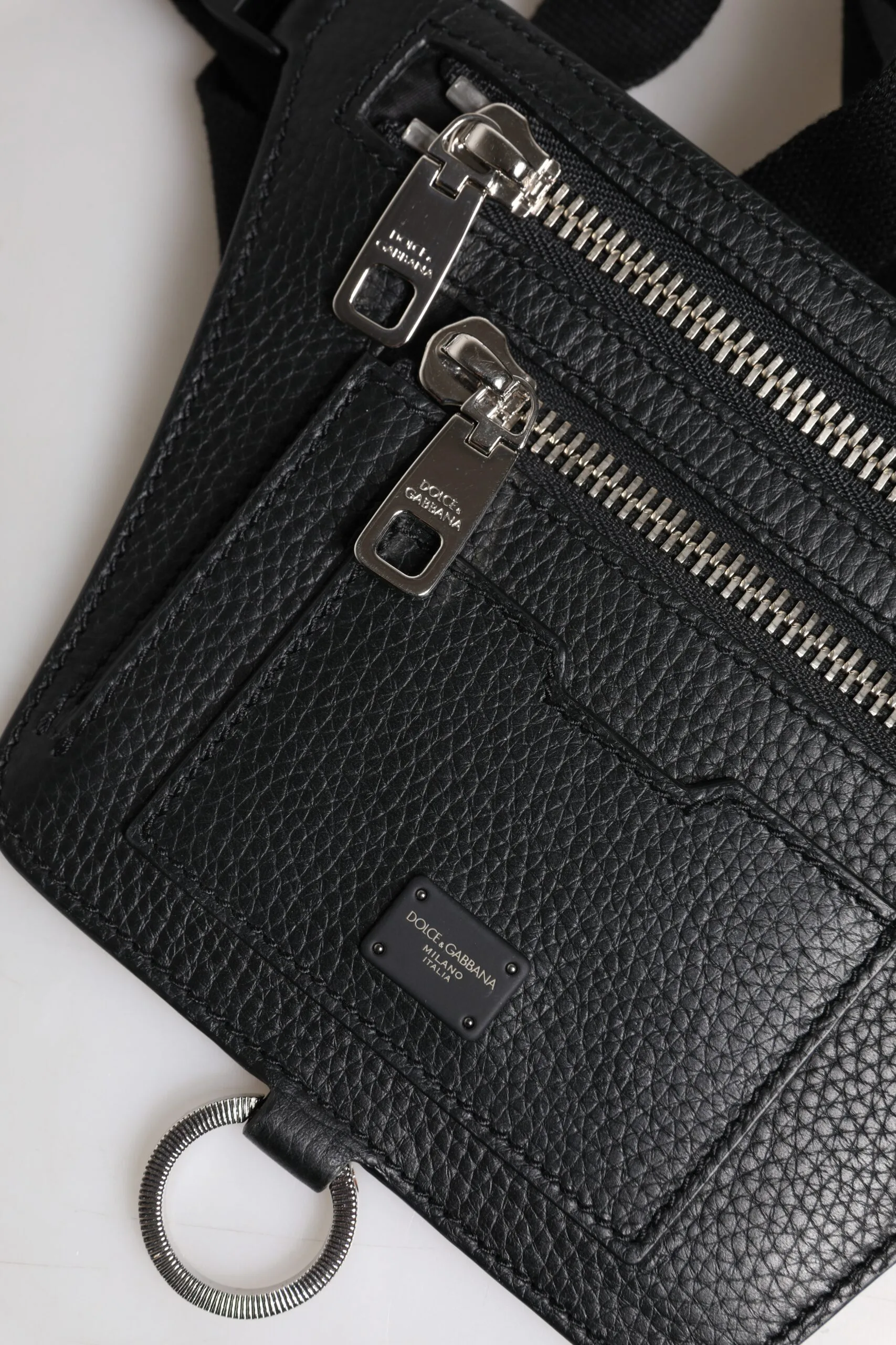 Black Calfskin Logo Plaque Belt Waist Men Fanny Pack Bag - Image 5